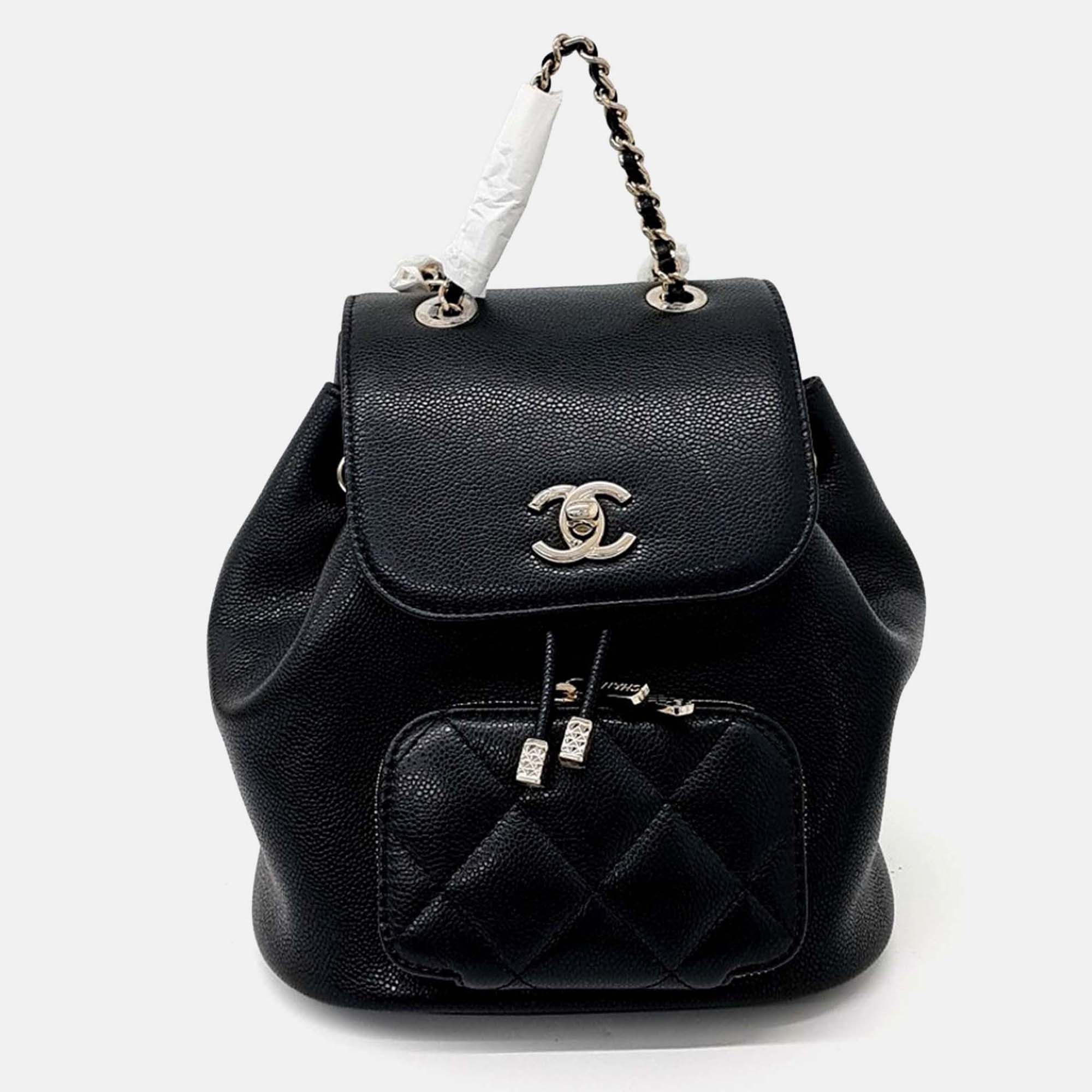 Pre-owned Chanel Black Leather Caviar Business Affinity Backpack