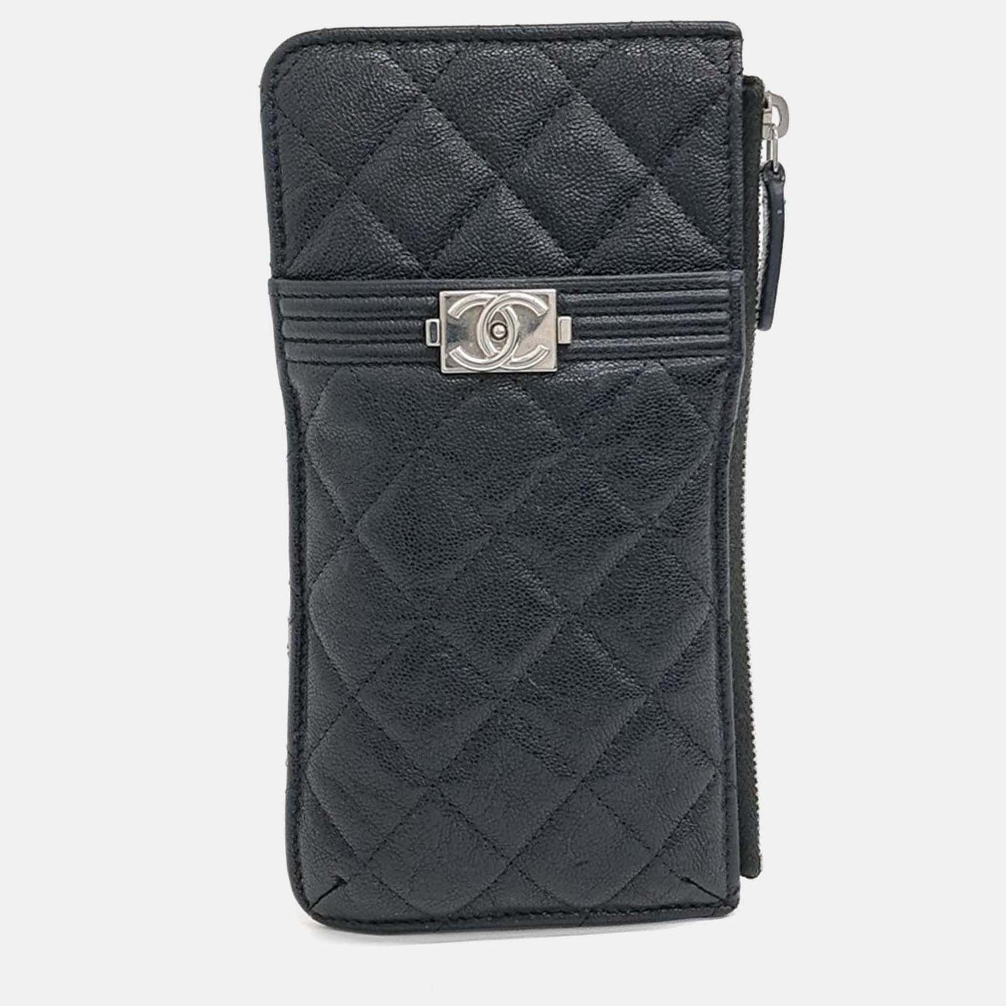 CHANEL Pre-owned Black Caviar Leather Caviar Boy Phone Holder And Card Wallet