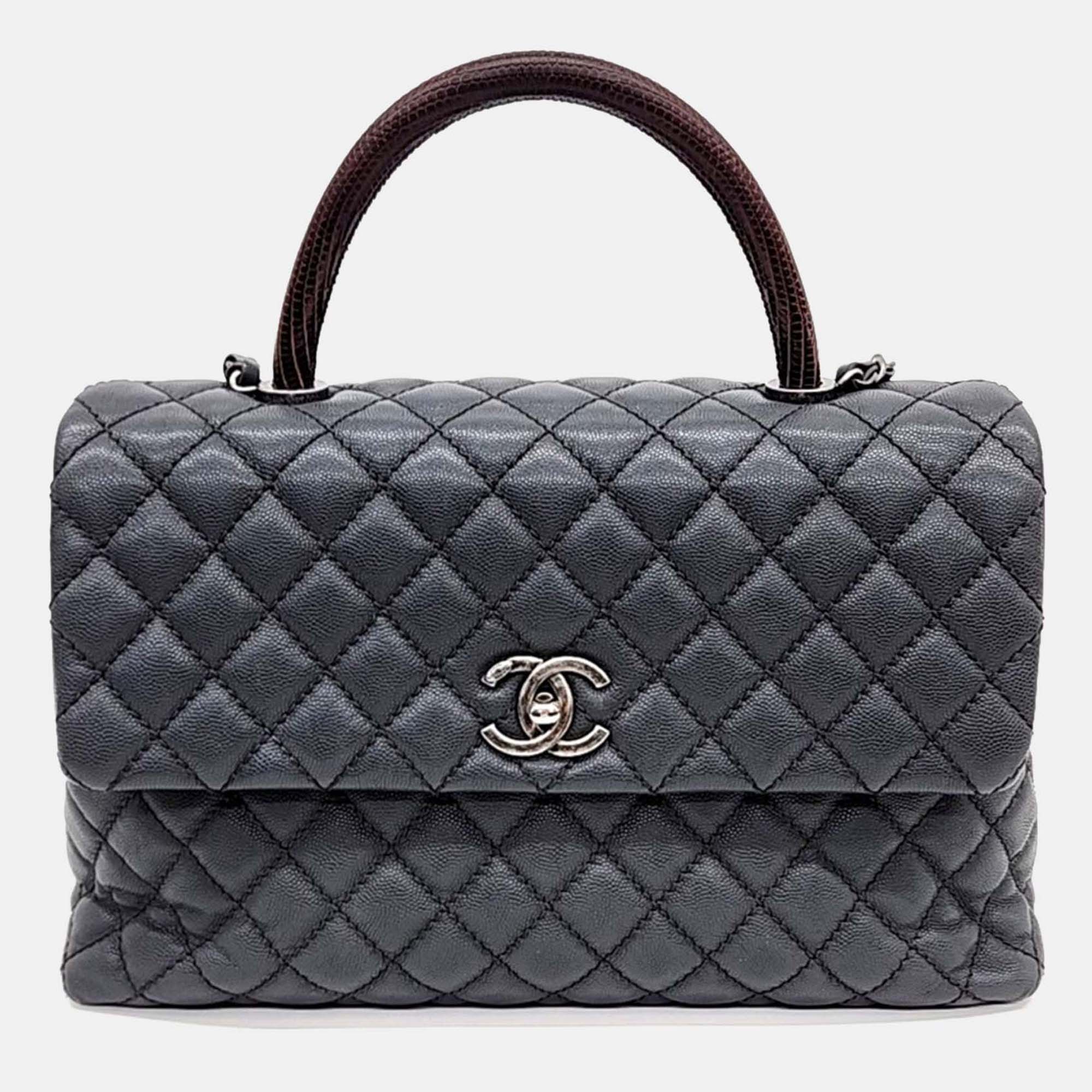 

Chanel Grey Leather Caviar Coco Handle