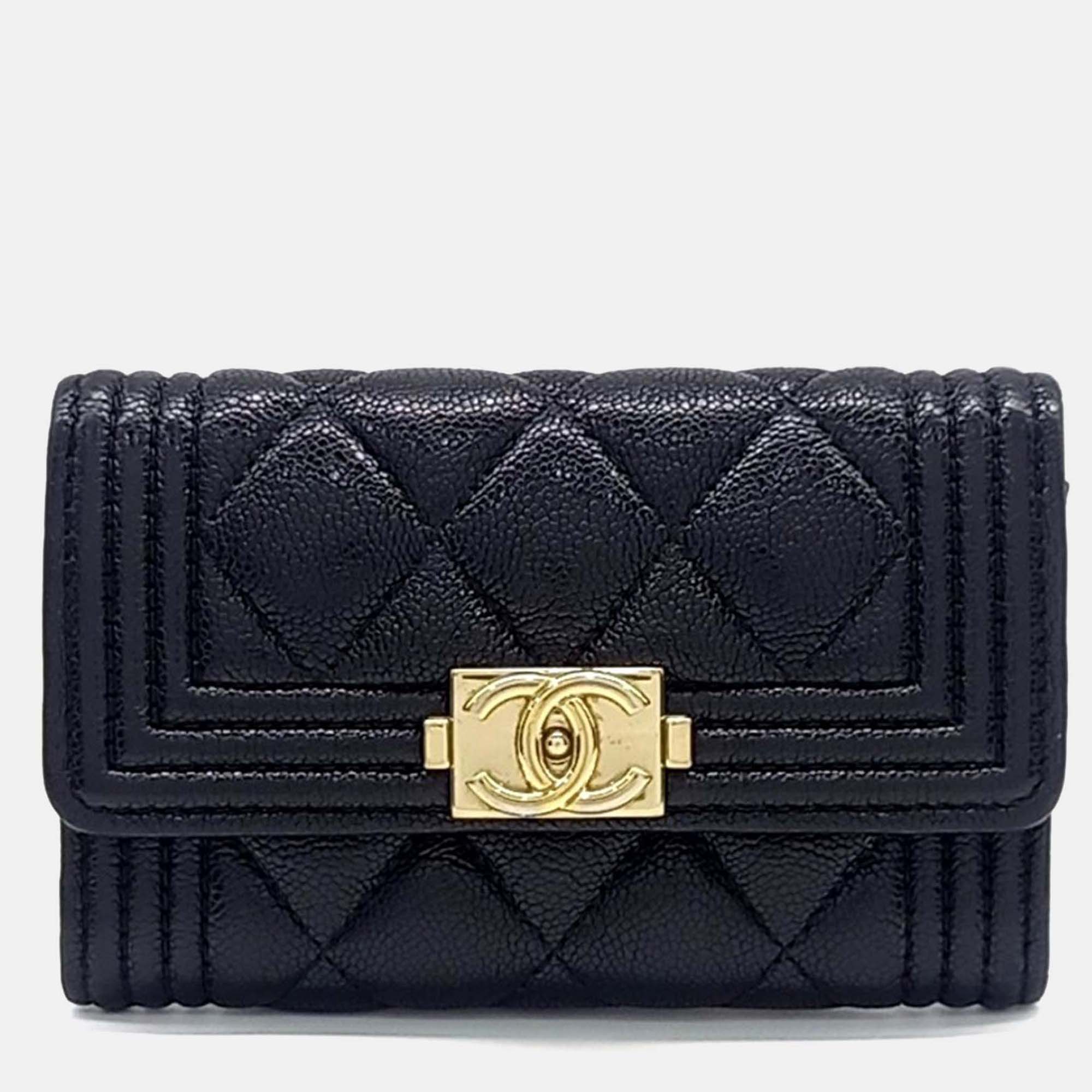 

Chanel Black Leather Caviar Boy Card Holder