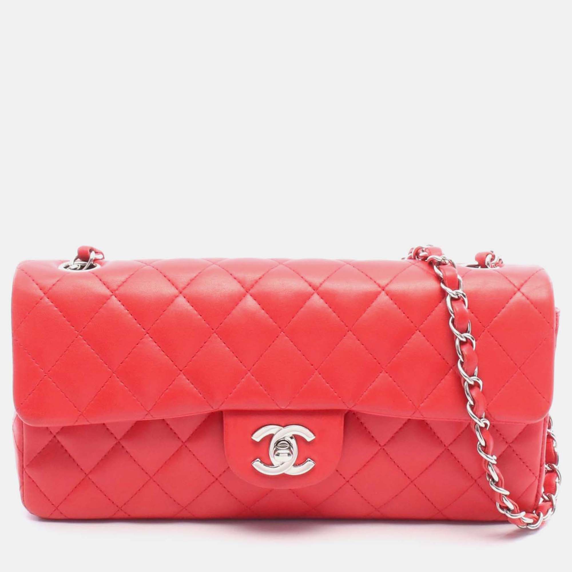 

Chanel East/West Classic Flap Red Quilted Caviar Leather Shoulder Bag
