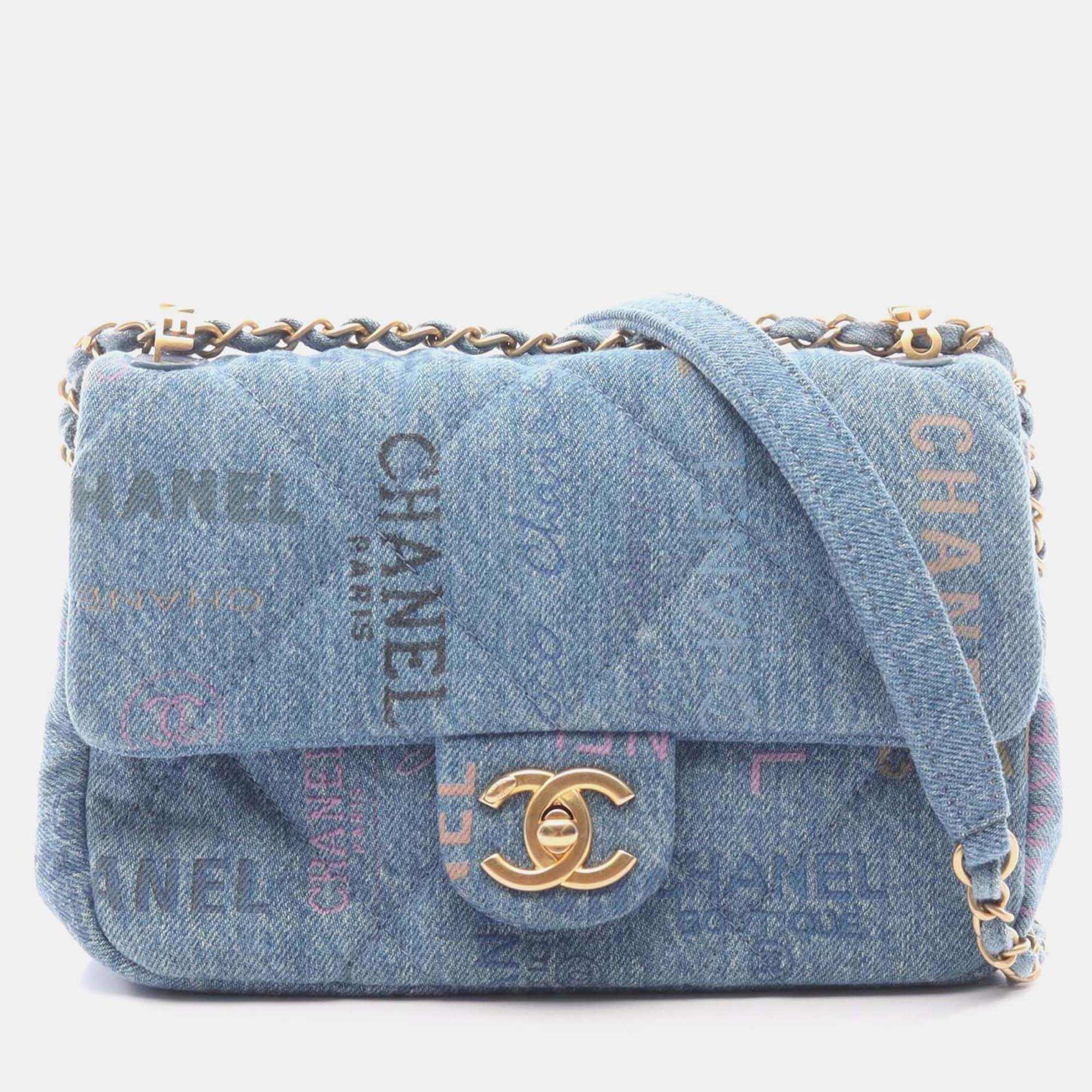 Pre-owned Chanel Flap Blue Denim Shoulder Bag