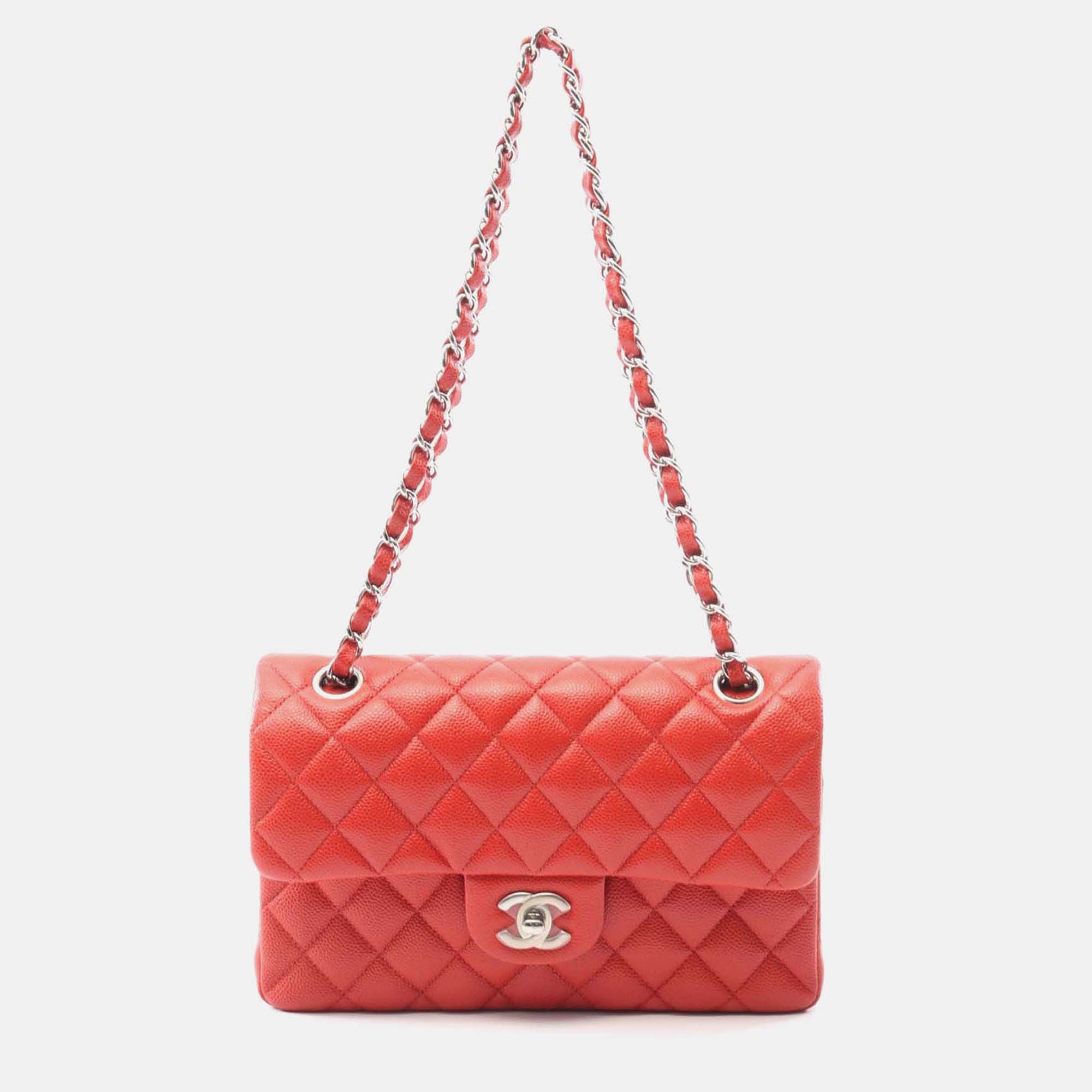

Chanel Classic Double Flap Medium Red Leather Shoulder Bag