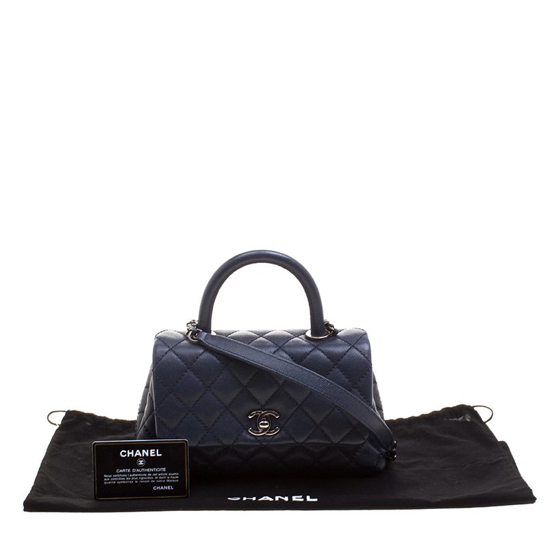 Chanel Navy Blue Quilted Caviar Leather Mini Coco Top Handle Bag