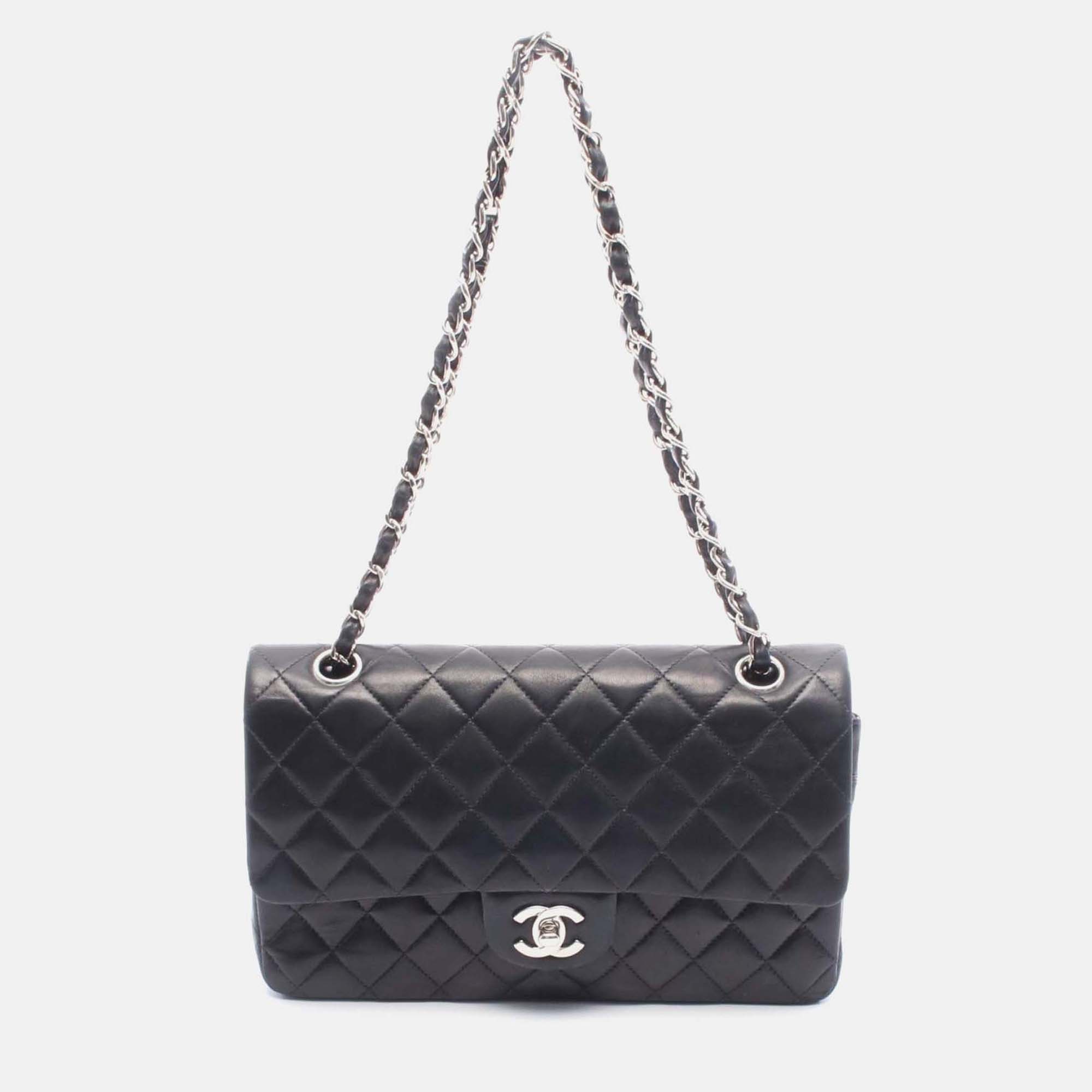 

Chanel Classic Double Flap  Leather Shoulder Bag, Black