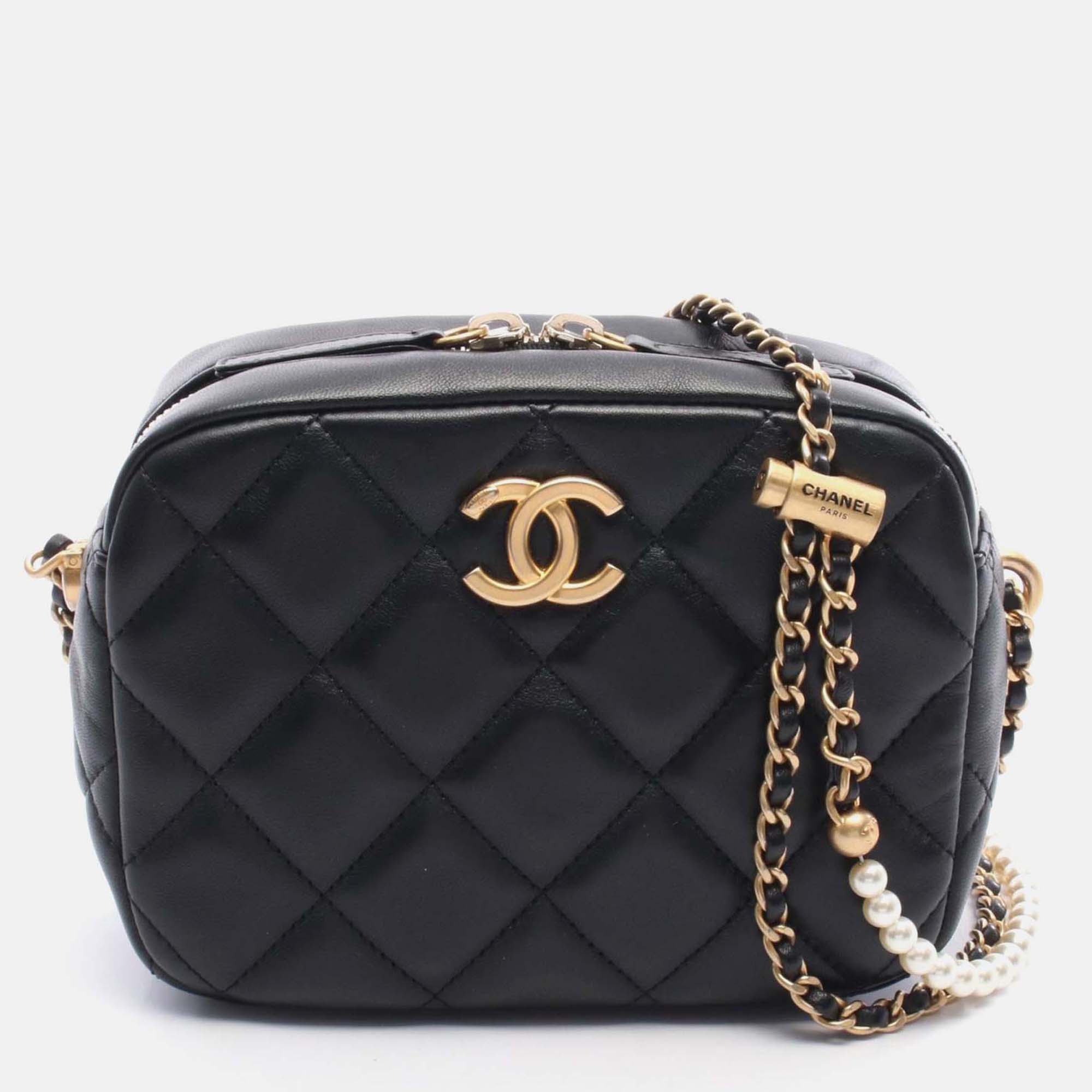 

Chanel My Perfect Adjustable Small Quilted Lambskin with Pearls Chain Camera Bag, Black
