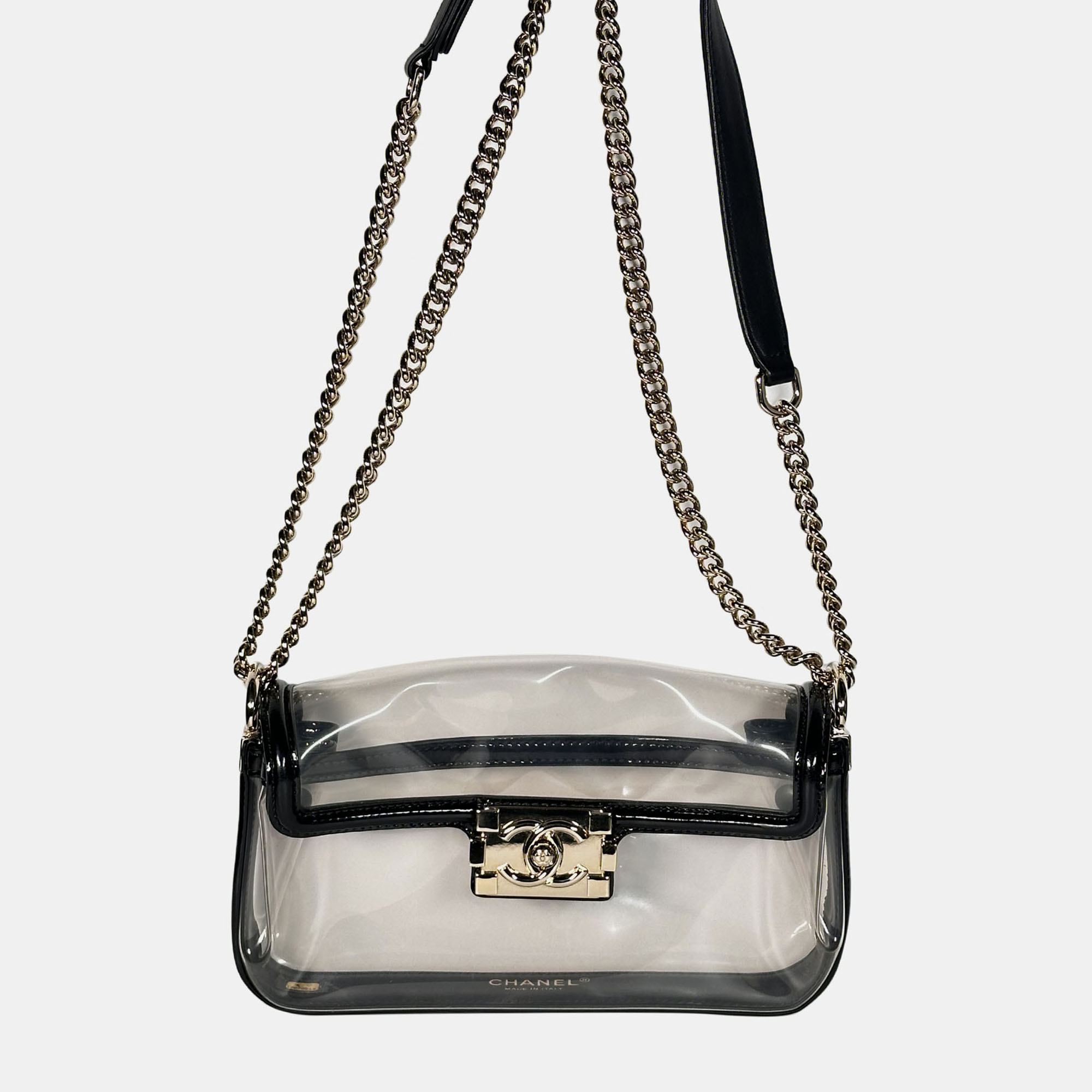 Pre-owned Chanel Naked Sand By The Sea Vinyl Bag In Black