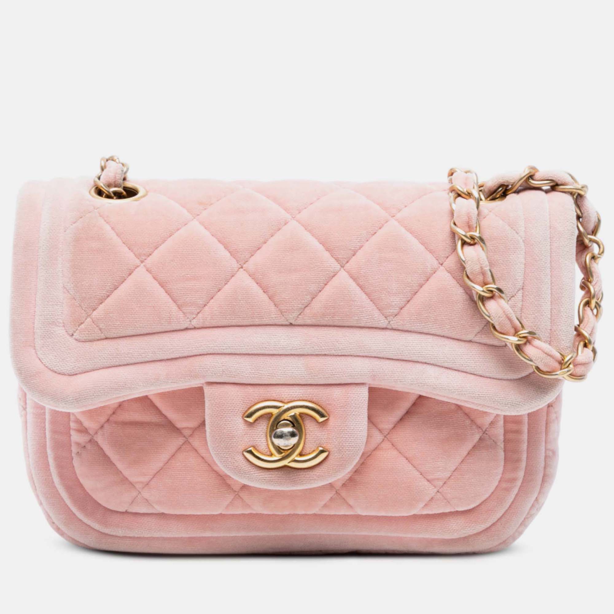 

Chanel Mini Quilted Velvet Double Frame Flap, Pink