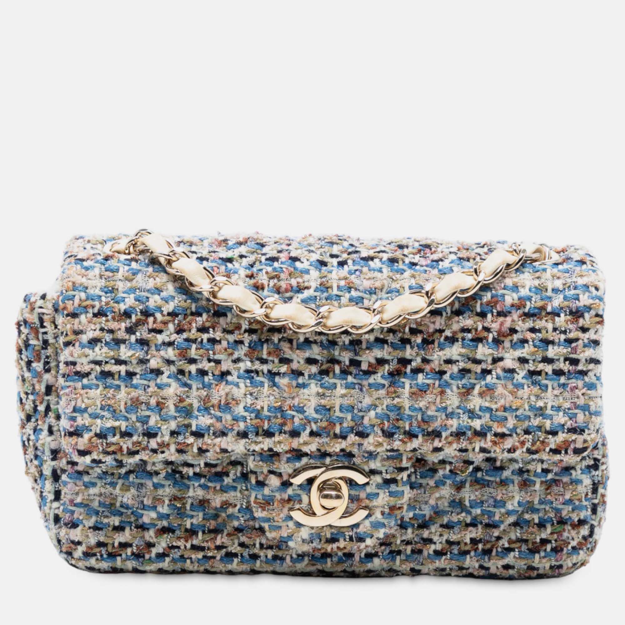 

Chanel Mini Rectangular Classic Tweed Single Flap, Beige