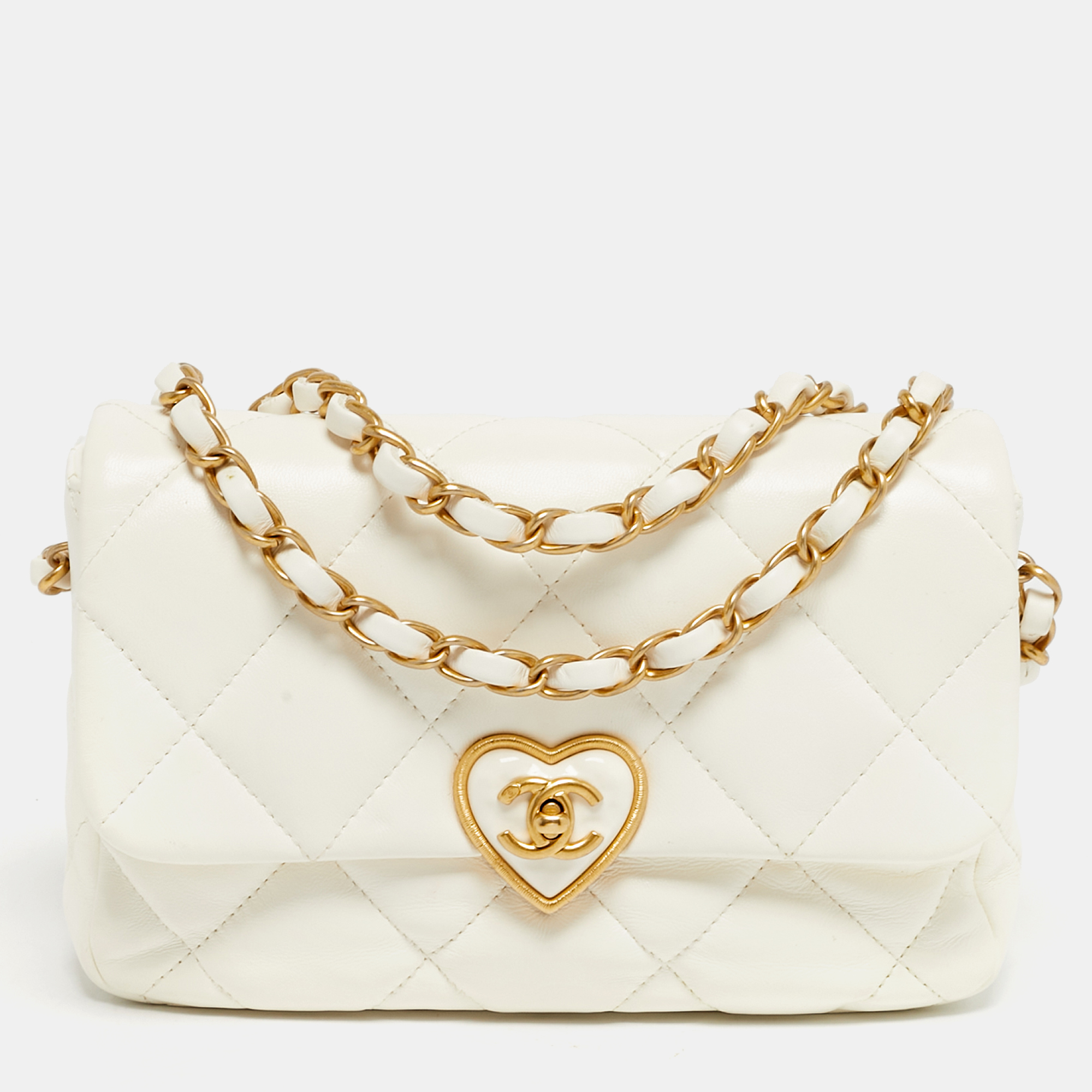 

Chanel White Quilted Leather  Coco Love Flap Bag
