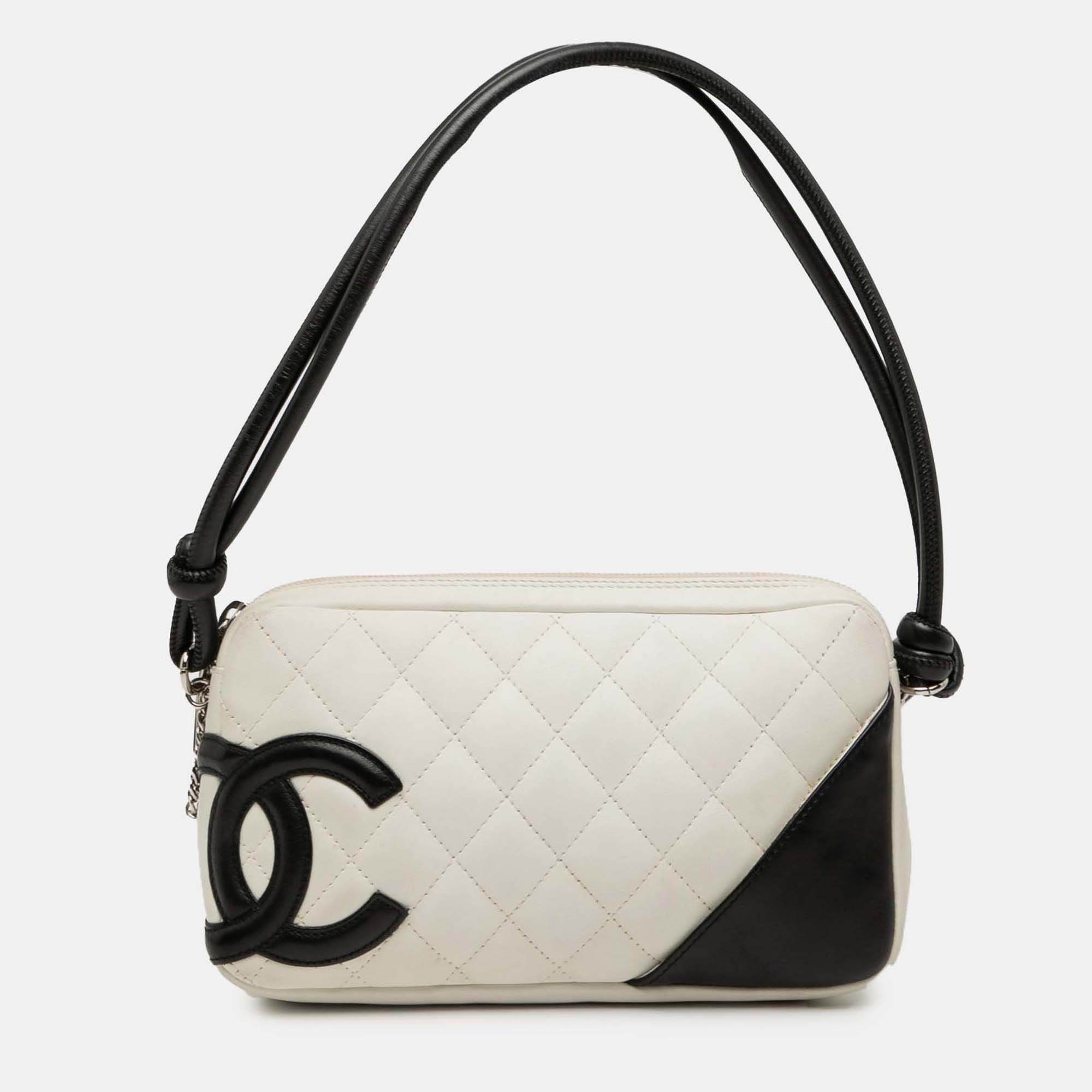 

Chanel Black White Lambskin Cambon Ligne Pochette