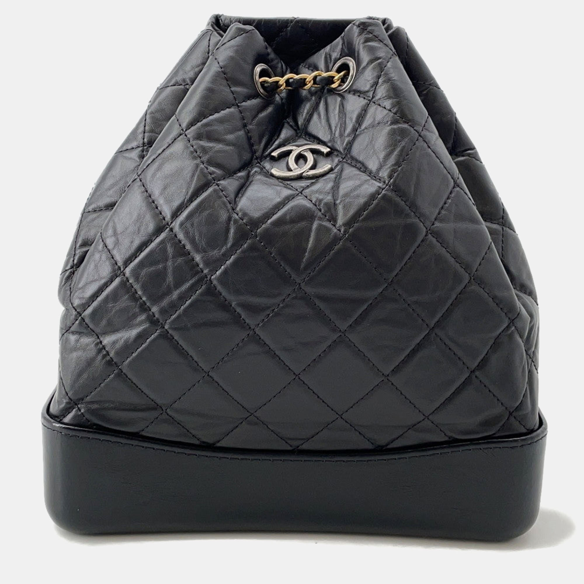 Pre-owned Chanel Gabriel Do Backpack Black Aged Calf Leather