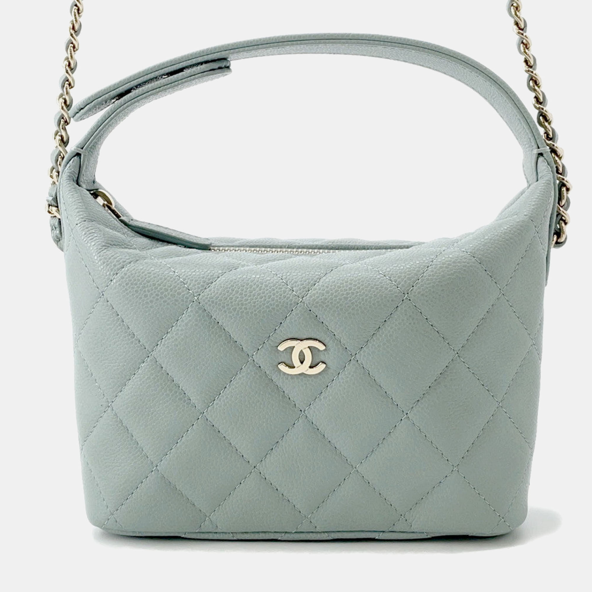 CHANEL Pre-owned Hobo Chain Shoulder Mint Blue Caviar Leather