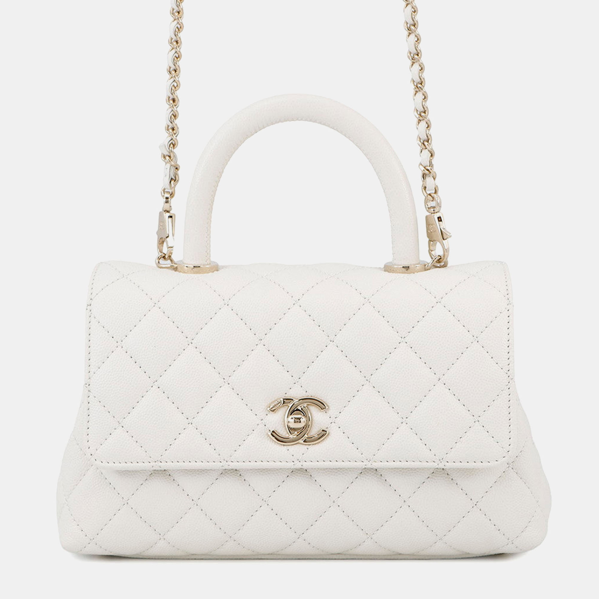 

Chanel Coco Handle 2Way Handbag White Caviar Leather Size