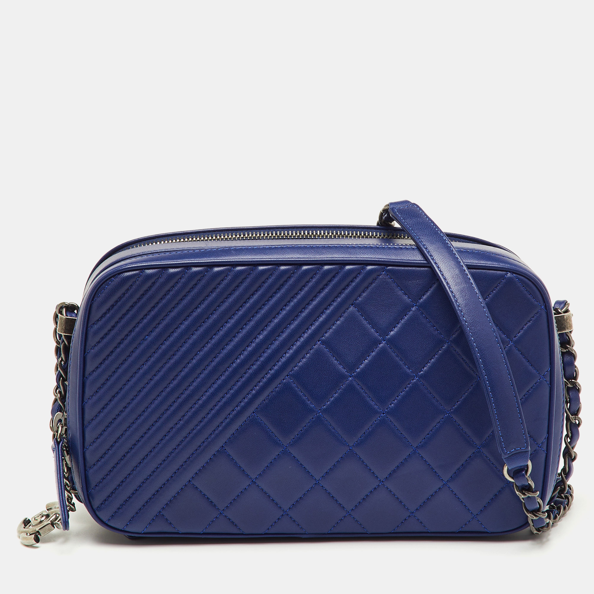 

Chanel Navy Blue Quilted Leather Large Coco Boy Camera Case Bag