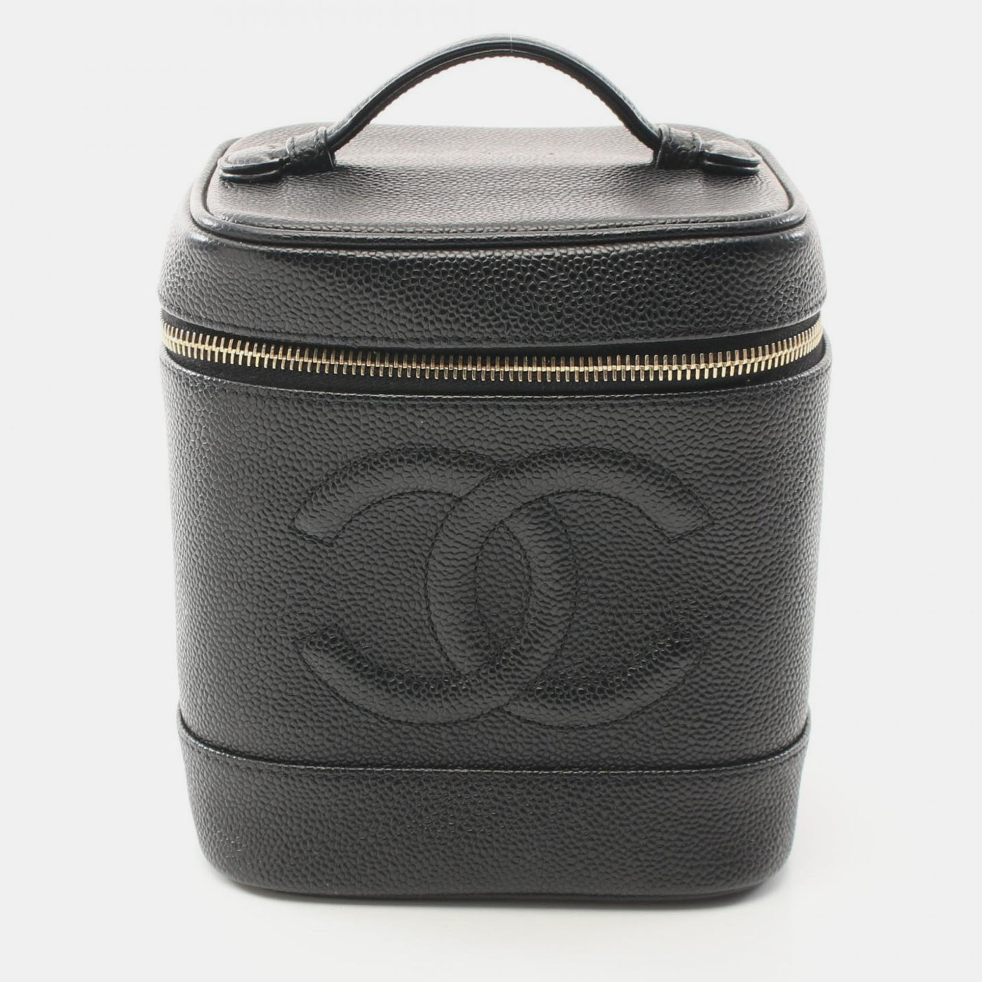 

Chanel Coco Mark Hand Vanity Vertical Bag Leather Black