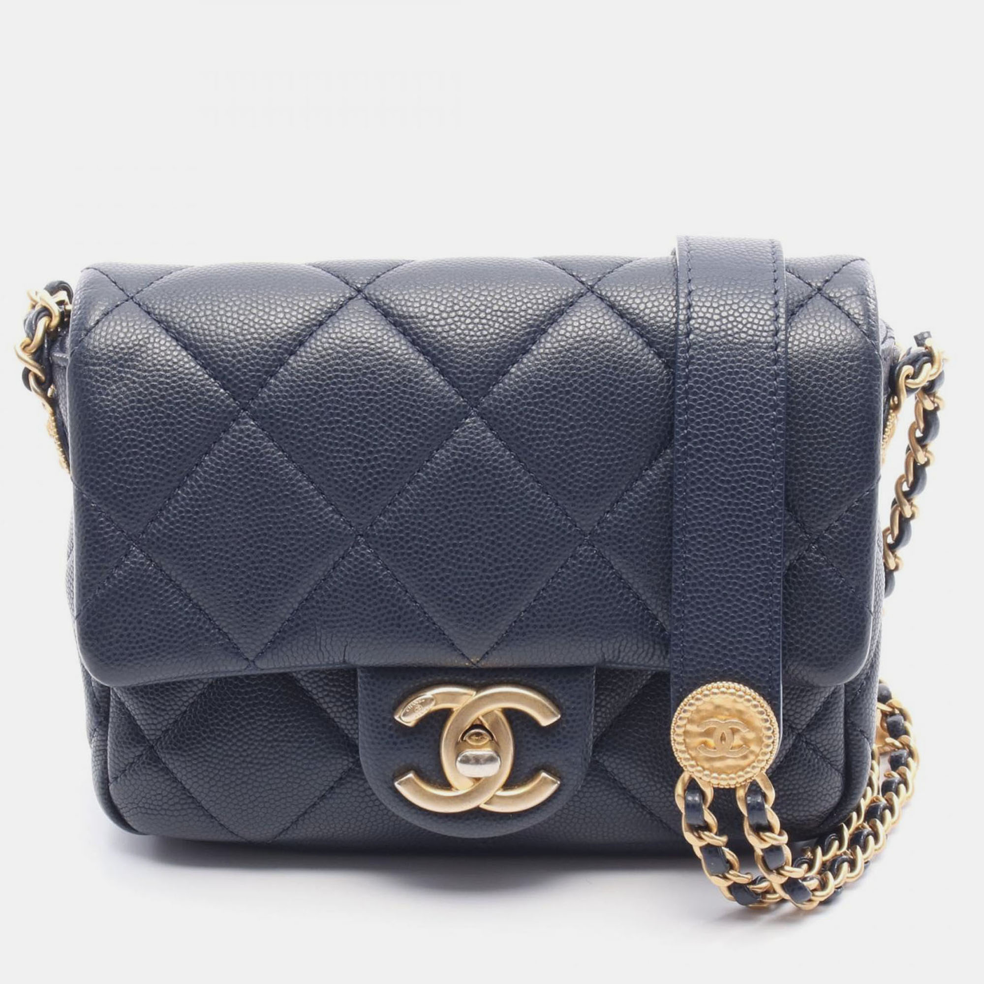 

Chanel Matelasse Mini Chian Crossbody Shoulder Bag Calfskin Navy, Navy blue