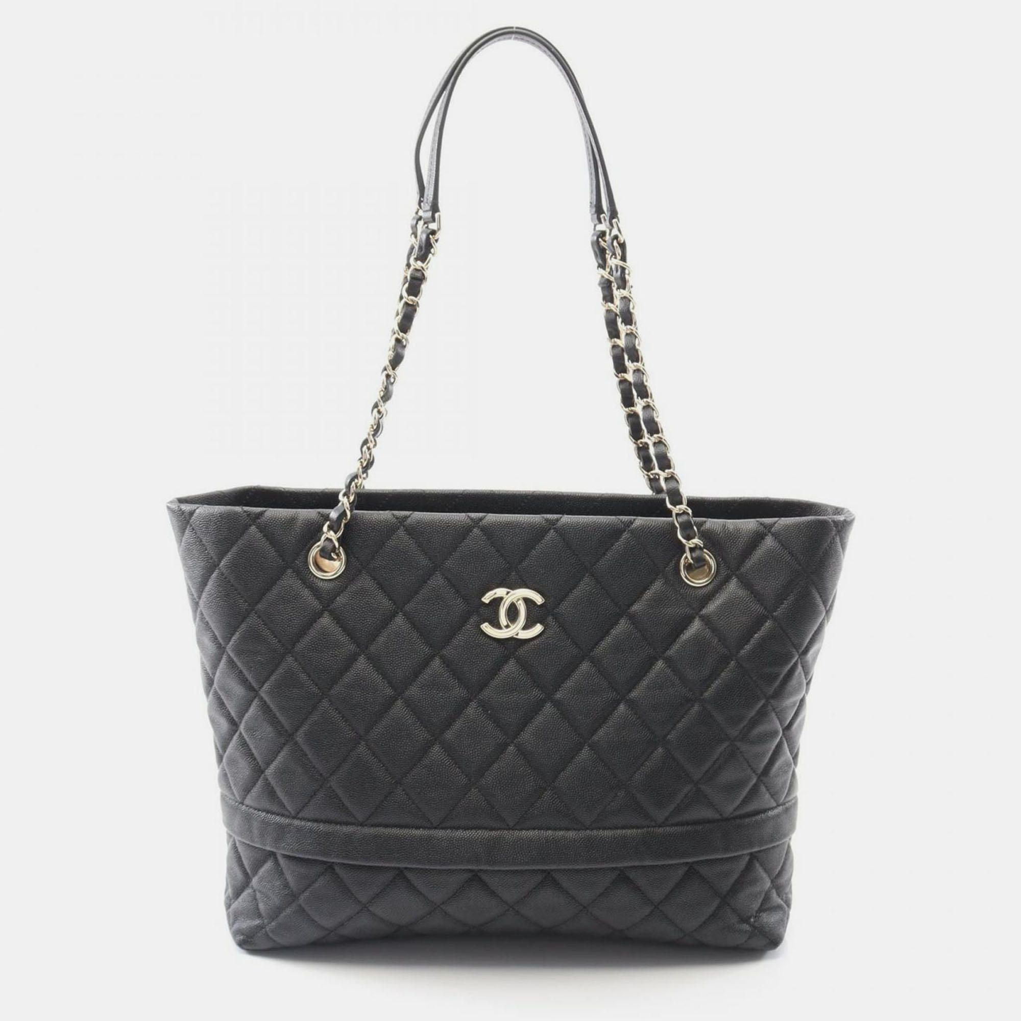 Pre-owned Chanel Matelasse Tote Chain Shoulder Bag Calfskin Leather Black