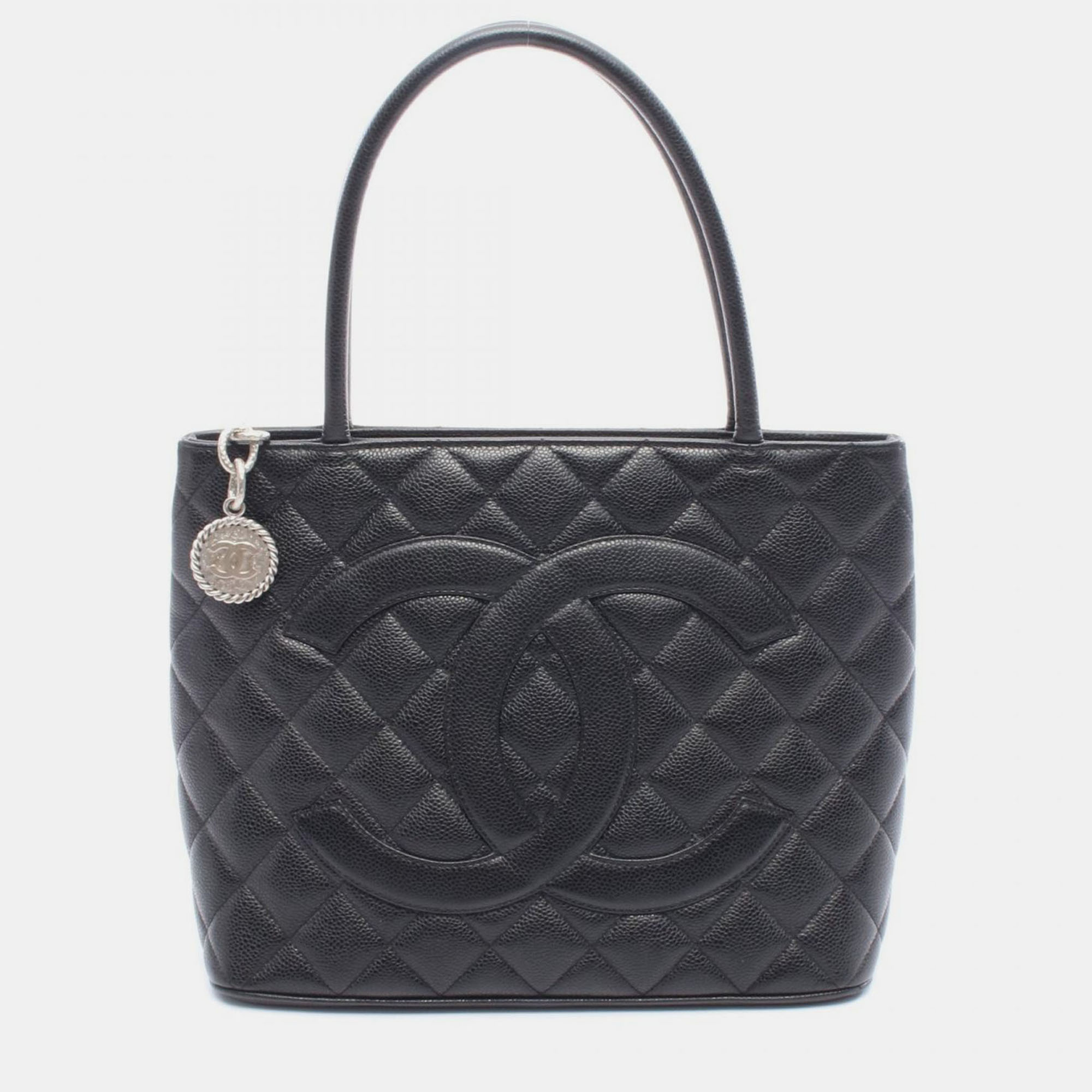 CHANEL Pre-owned Medallion Tote Hand Bag Grained Calf Leather Black