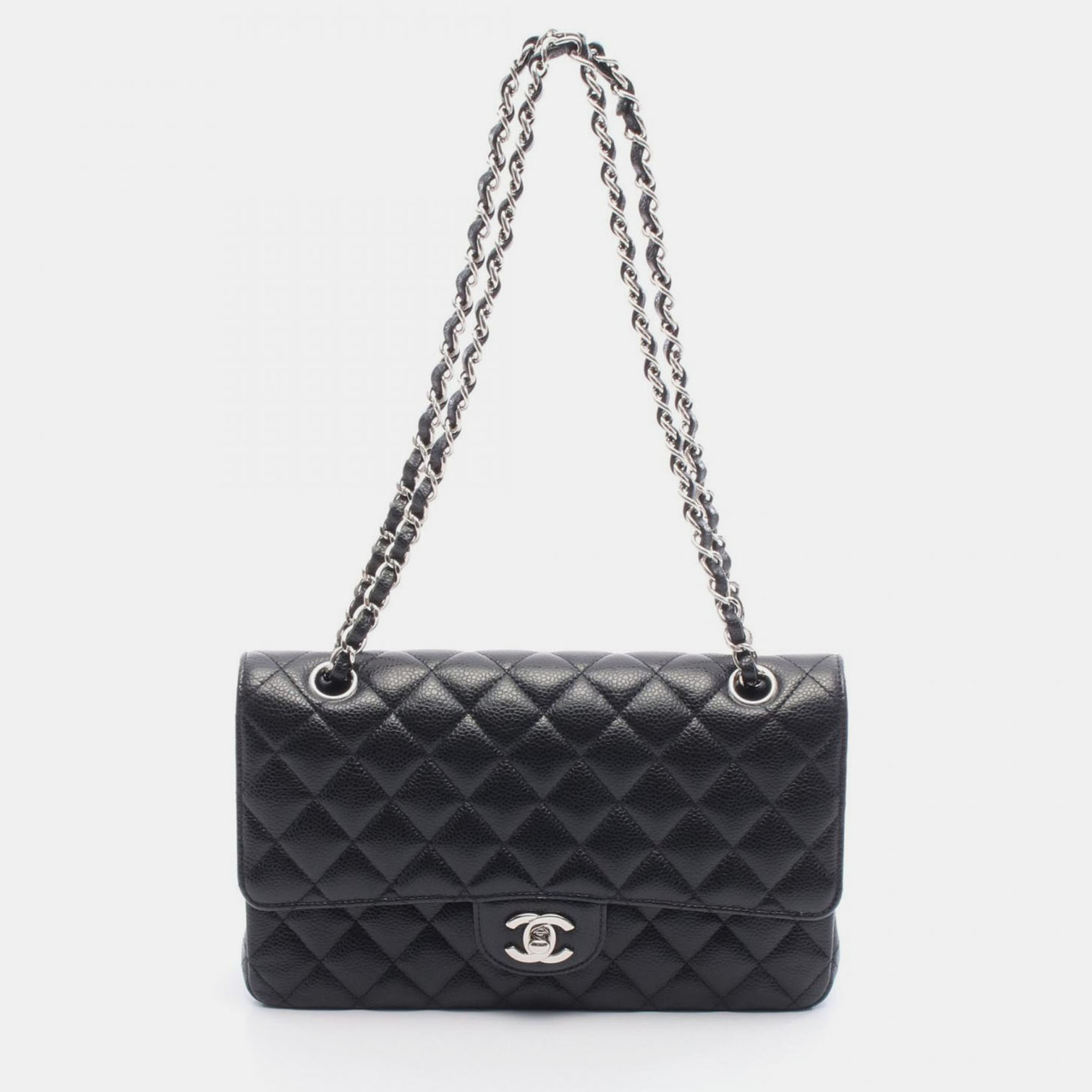 

Chanel Matelasse W Flap Chain Shoulder Bag Calf Leather Black