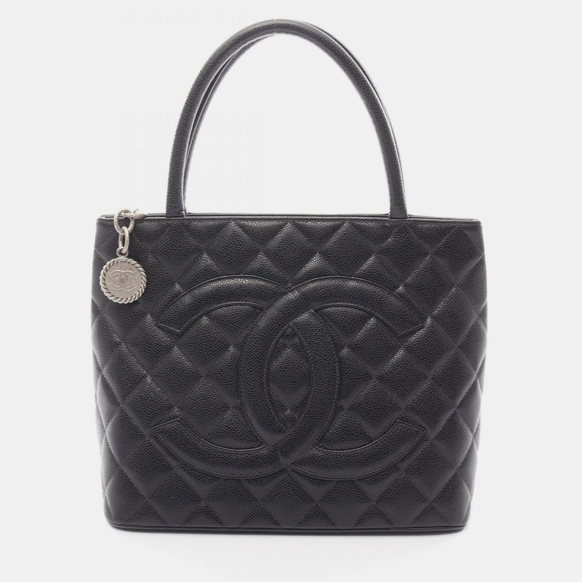 

Chanel Medallion Tote Hand Bag Calfskin Leather Black