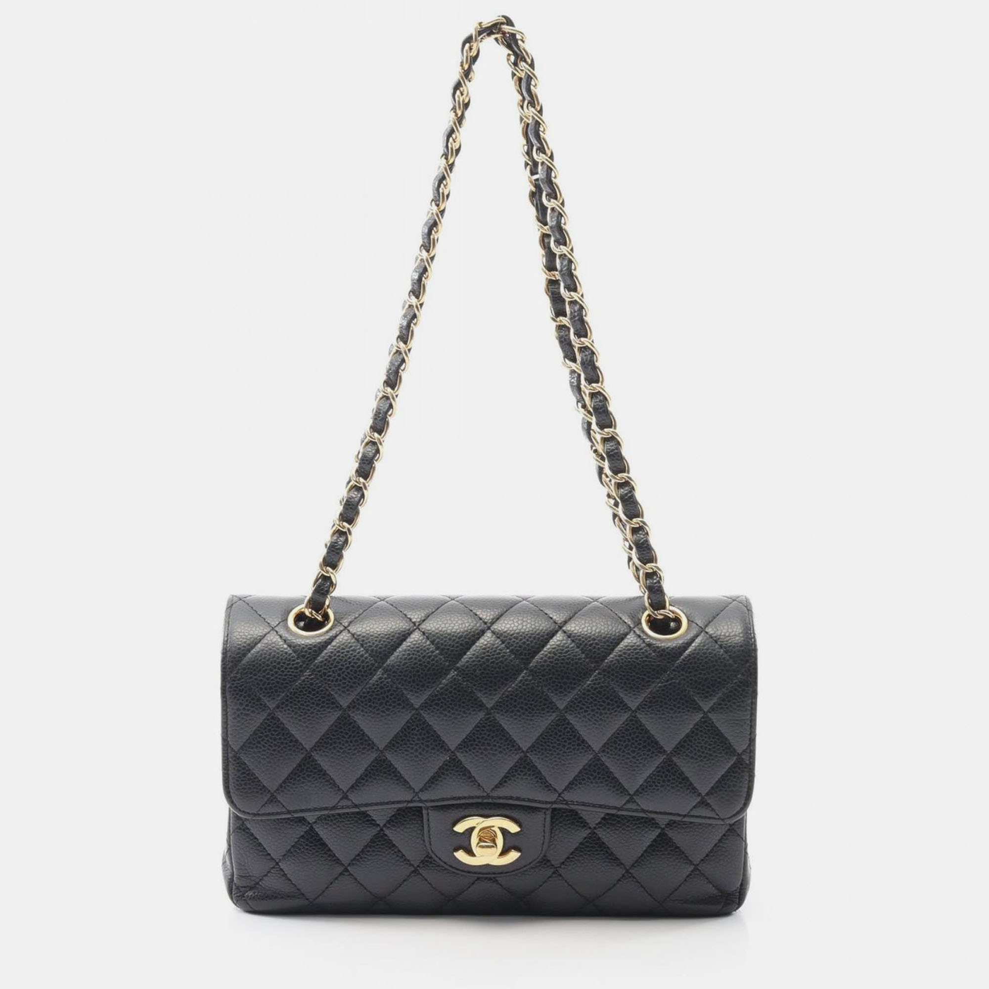 

Chanel Matelasse W Flap Chain Shoulder Bag Calf Leather Black