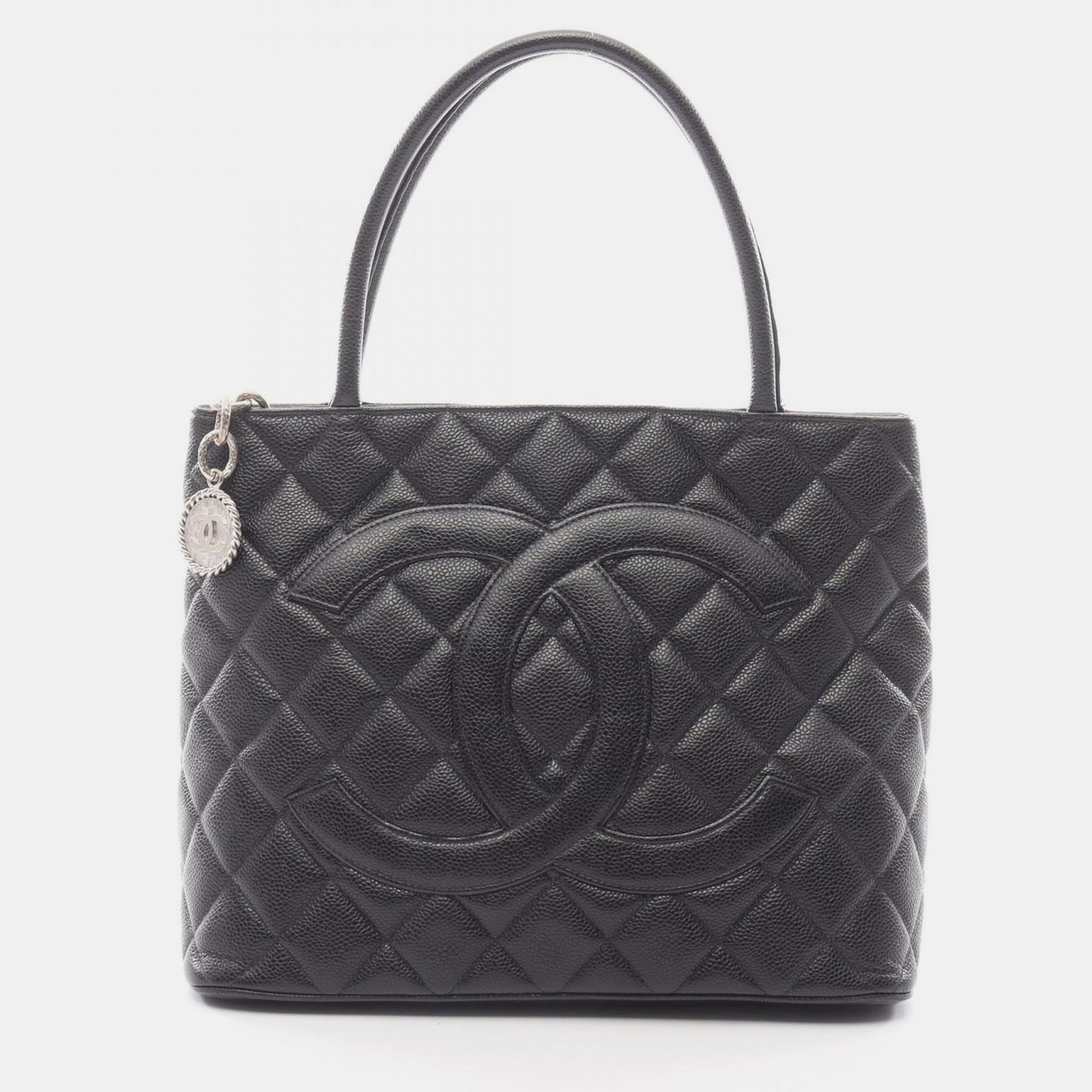 

Chanel Medallion Tote Hand Bag Leather Grained Calfskin Black
