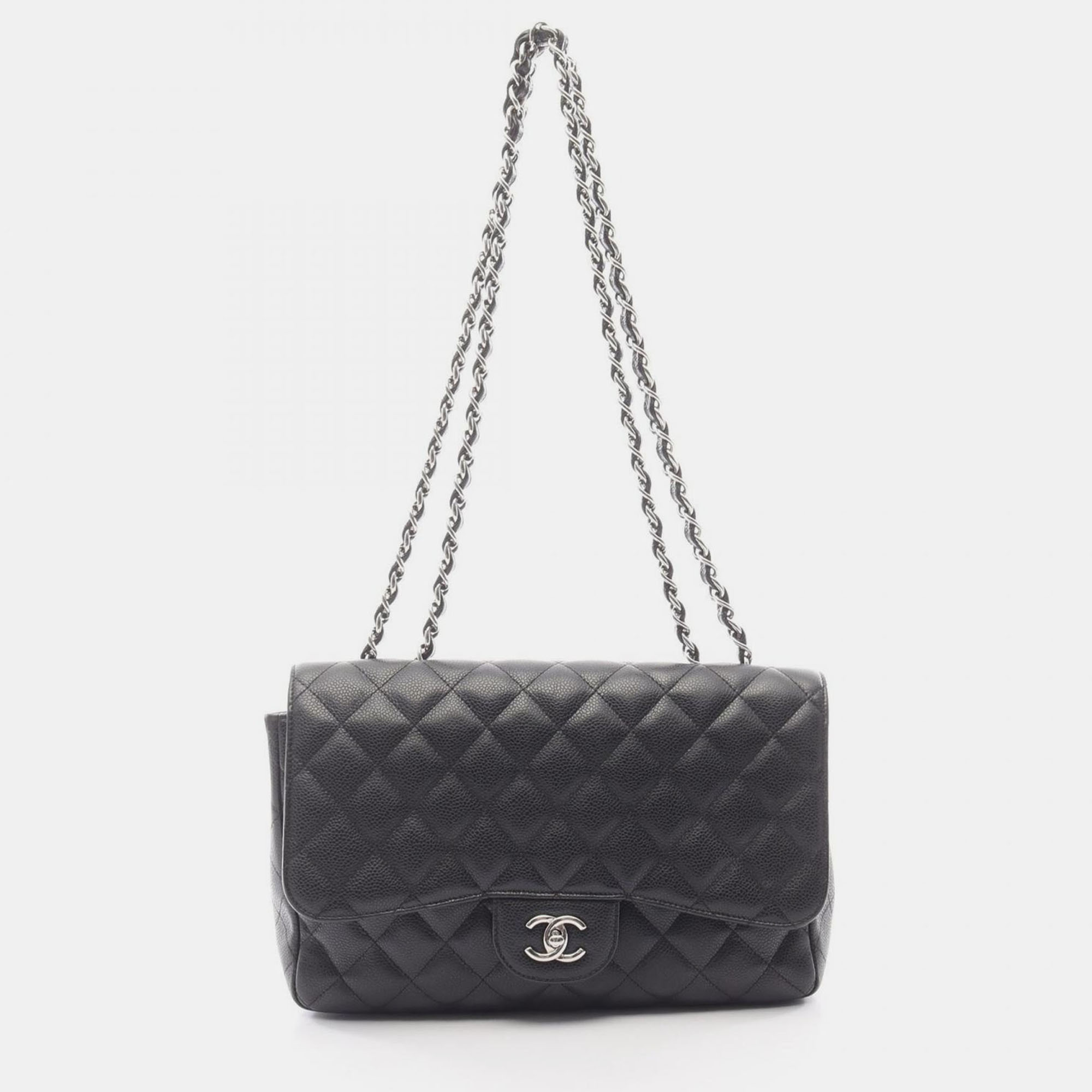 

Chanel Jumbo Matelasse 30 Single Flap Chain Shoulder Bag Grained Calfskin, Black