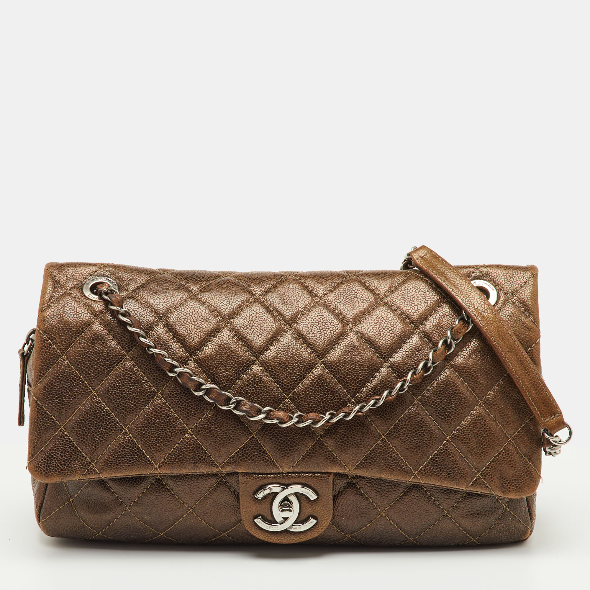 

Chanel Metallic Brown Quilted Caviar Leather Jumbo Easy Flap Bag