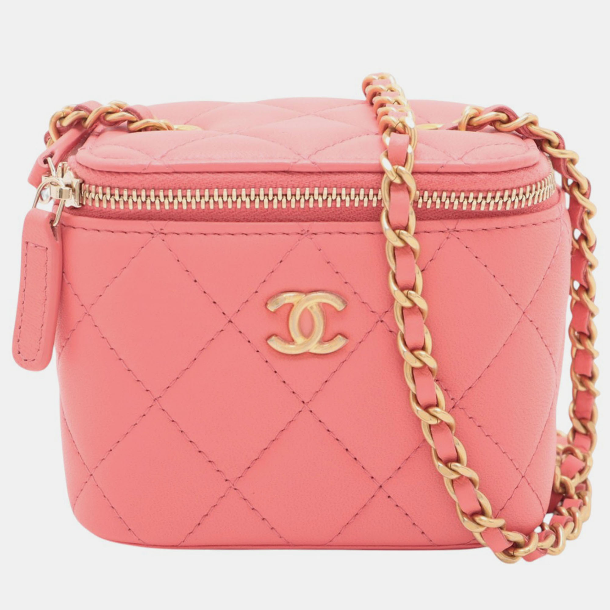 

Chanel Pink Mini Quilted Lambskin Pearl Crush Vanity Case With Chain