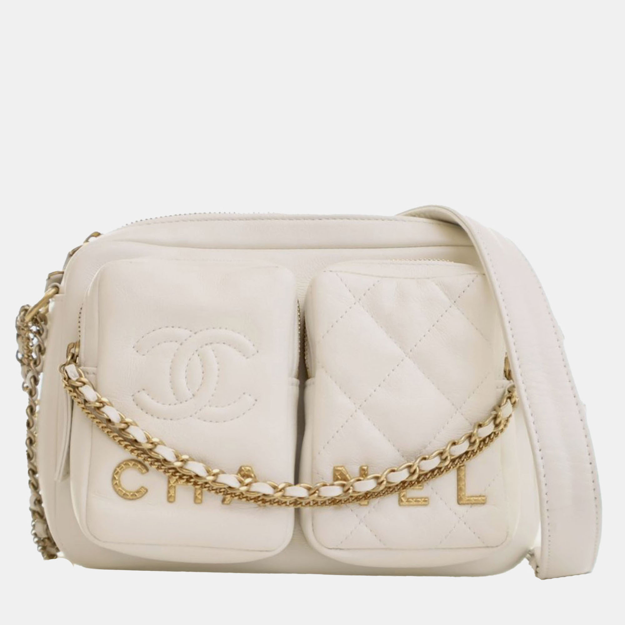 

Chanel White Small Quilted Calfskin Camera Case