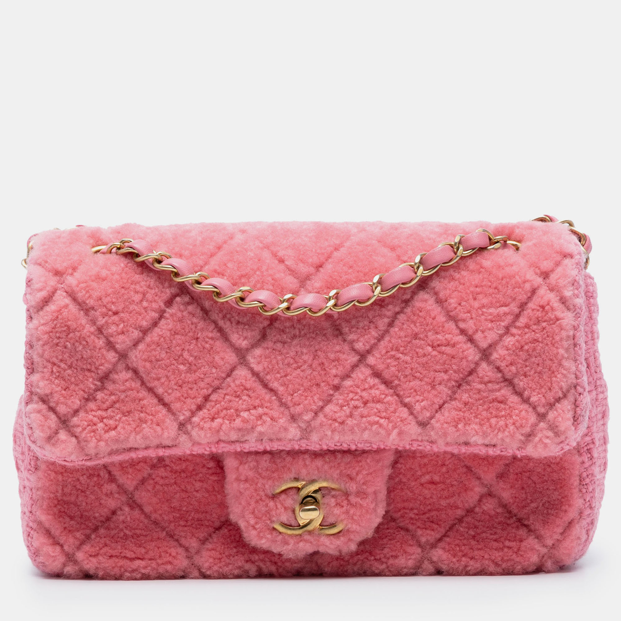 

Chanel Pink CC Quilted Shearling and Tweed Single Flap
