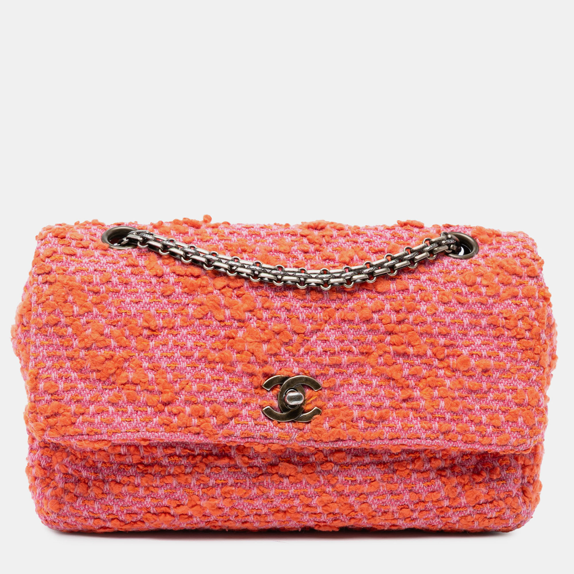 

Chanel Orange CC Quilted Tweed Flap