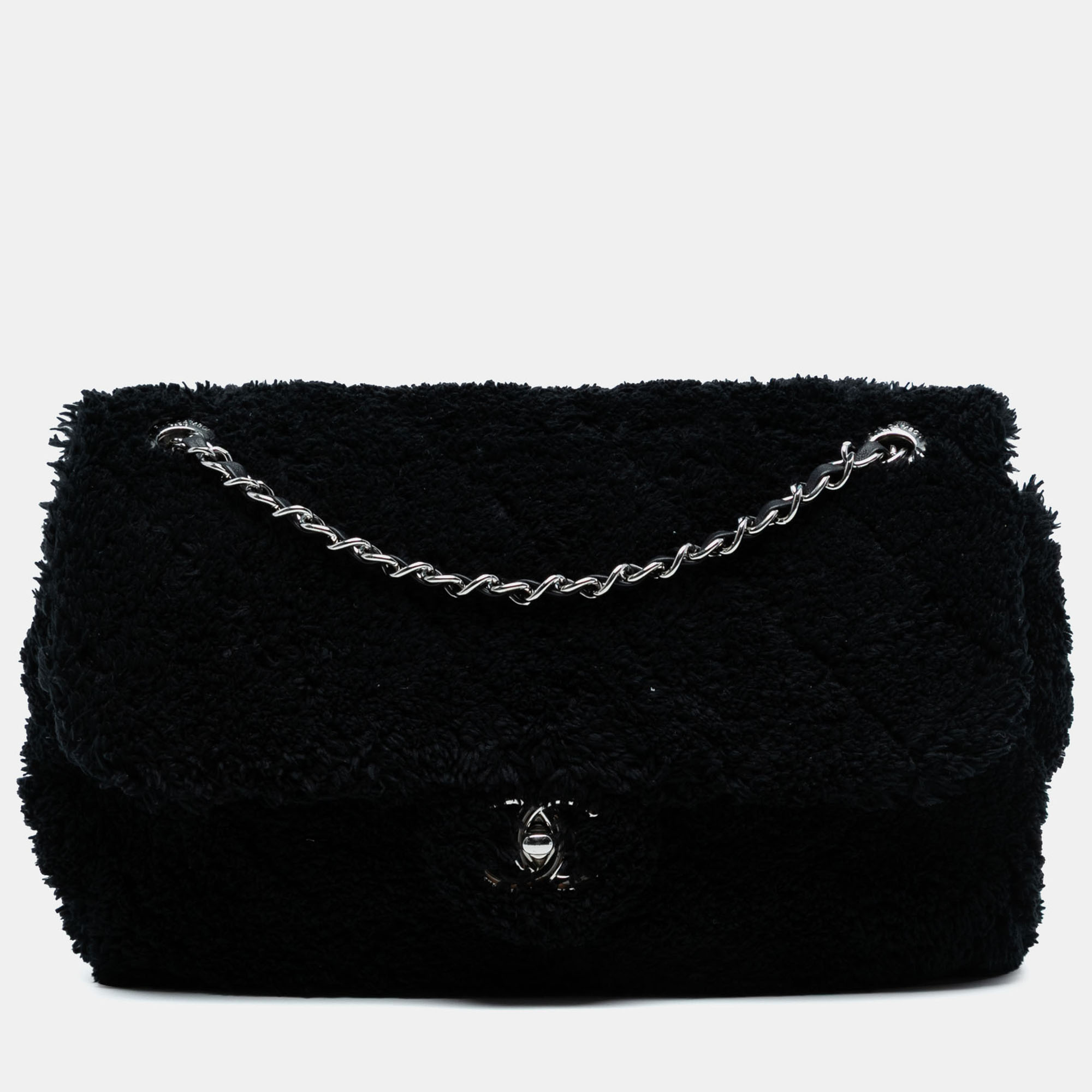 

Chanel Black Jumbo Quilted Shearling Single Flap
