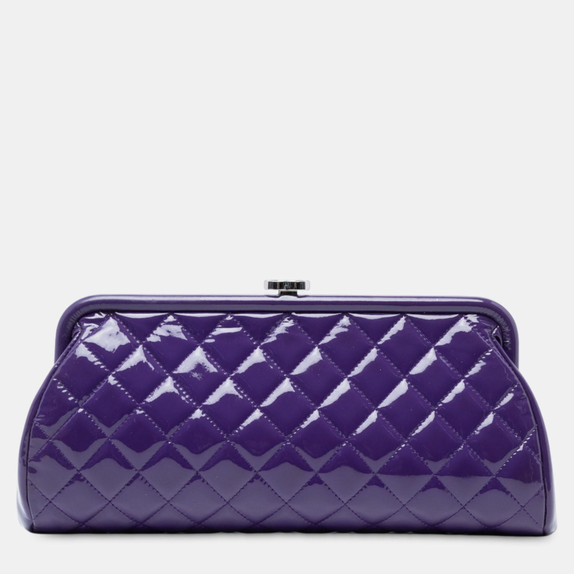 Pre-owned Chanel Purple Cc Quilted Patent Kiss Lock Clutch