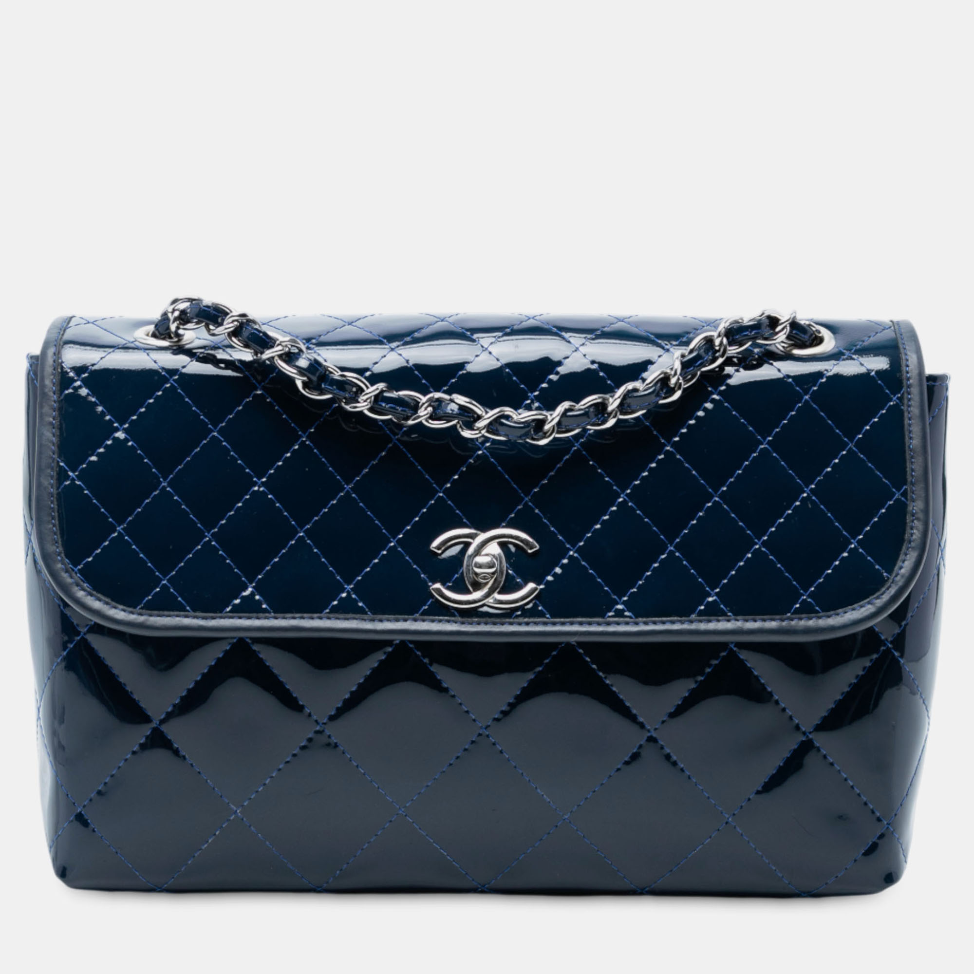 

Chanel Navy Blue Quilted Patent In The Business Flap