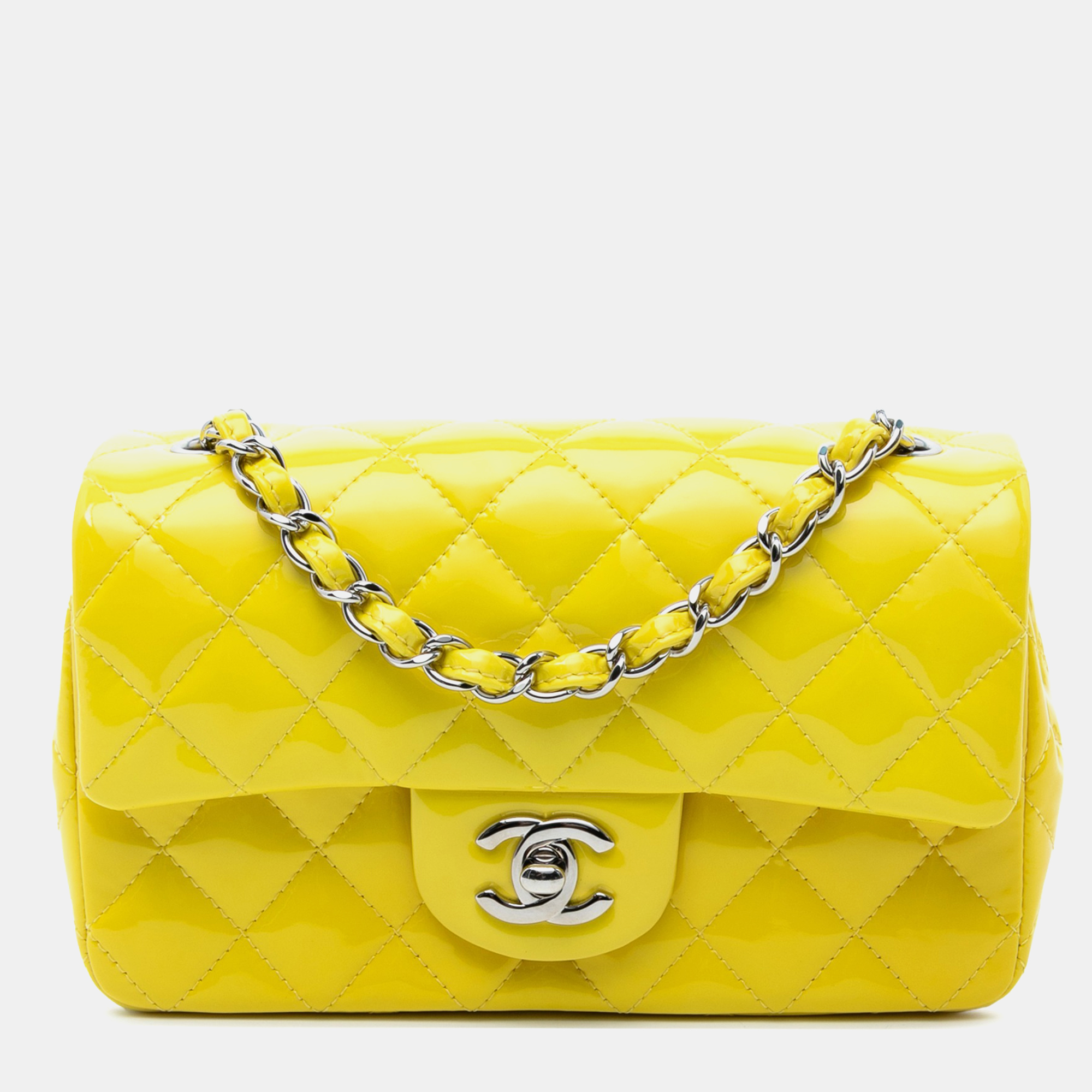 

Chanel Yellow Mini Rectangular Classic Patent Single Flap