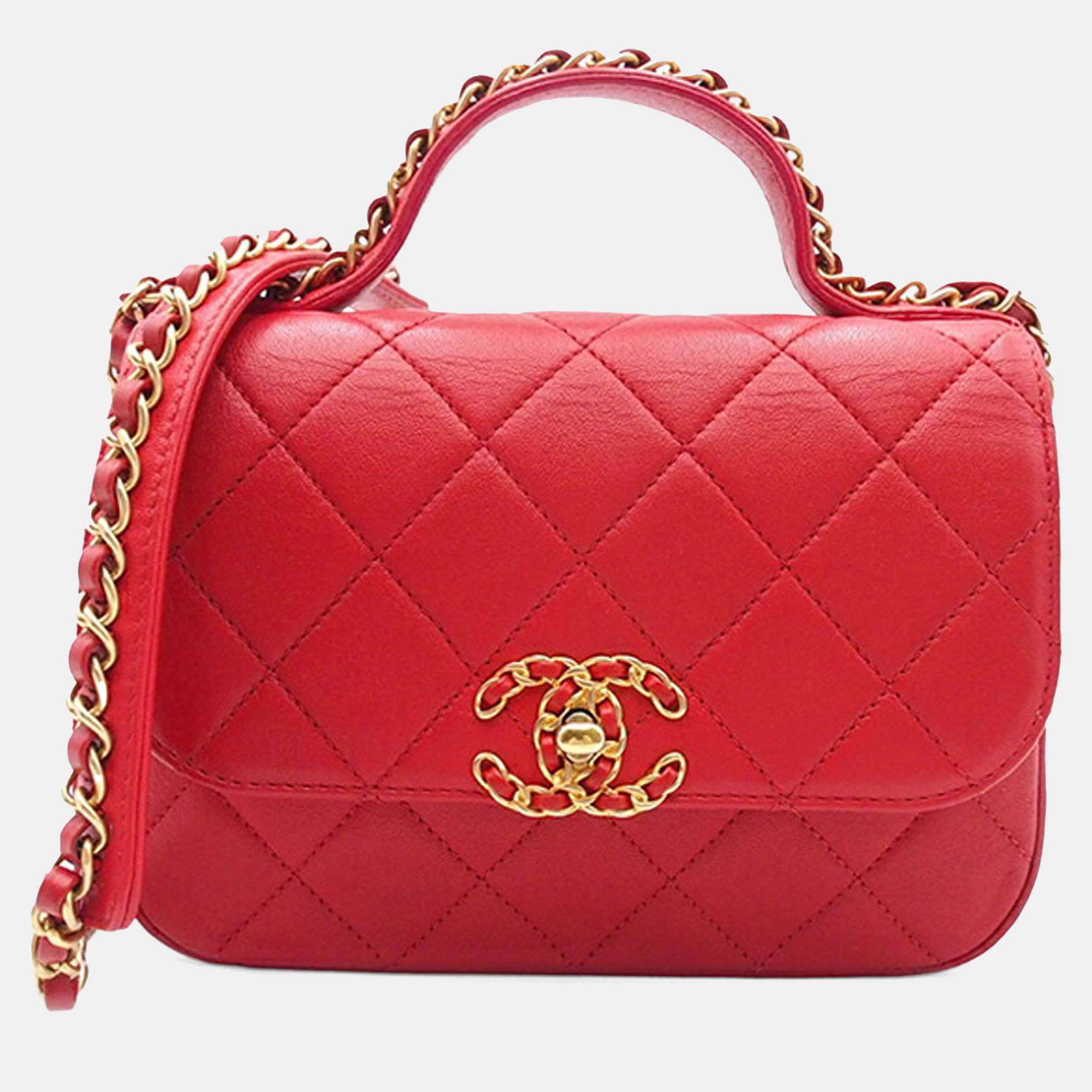 

Chanel Red Quilted Lambskin Chain Infinity Top Handle Bag