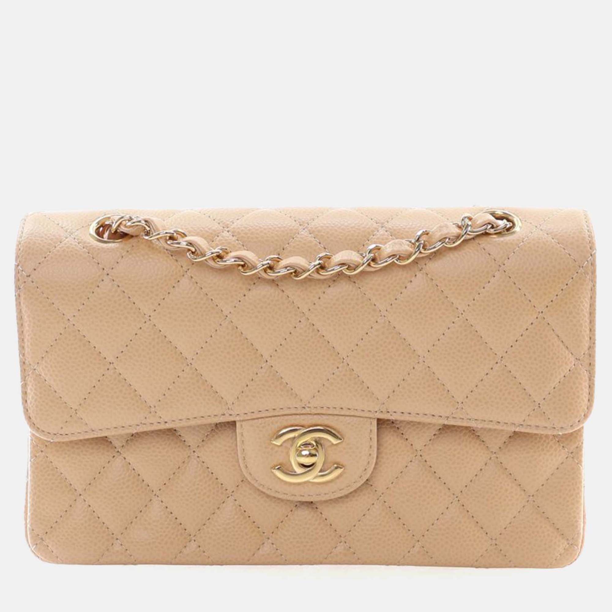

Chanel Small Beige Caviar Classic Double Flap Bag
