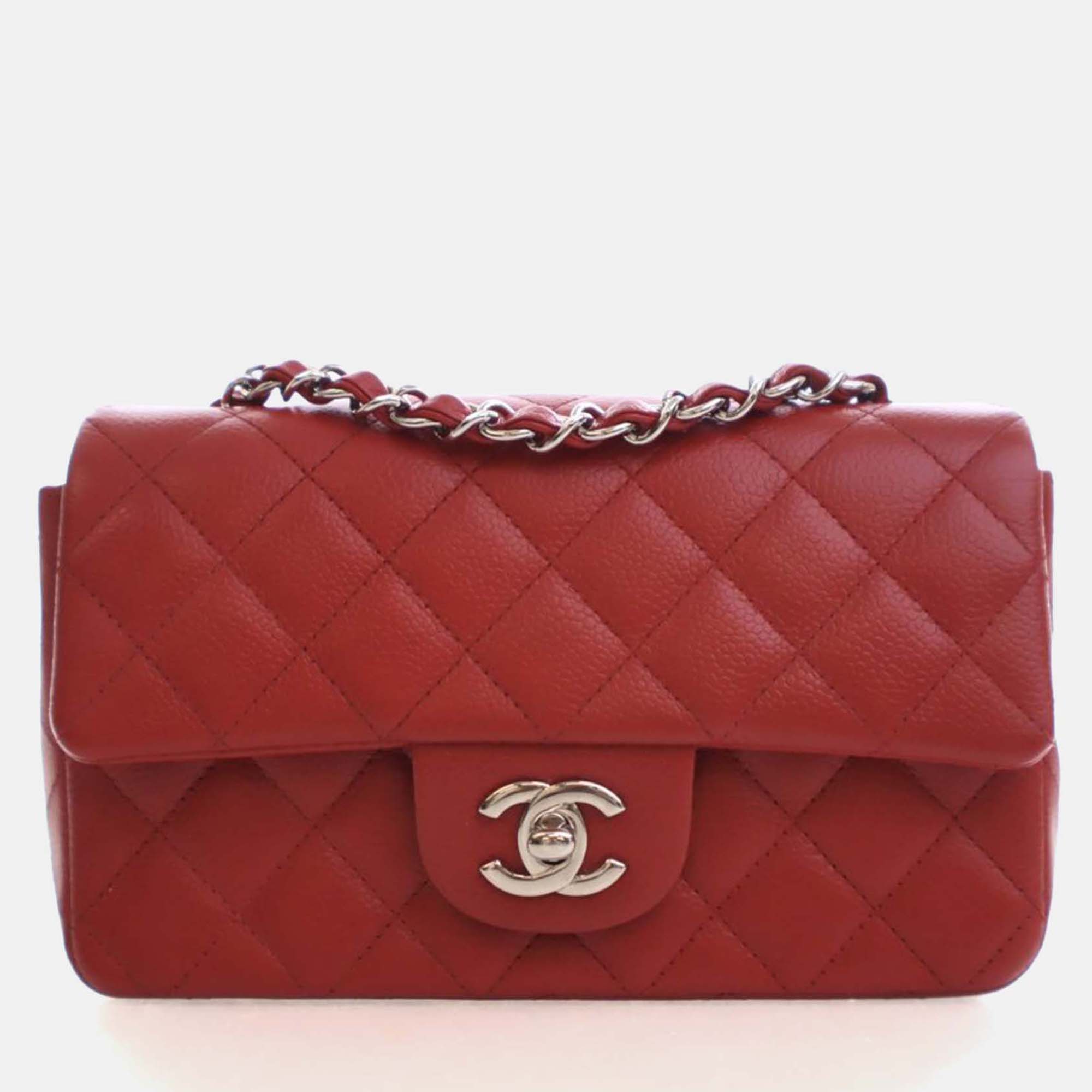 

Chanel Mini Caviar Rectangular Classic Flap Bag, Red