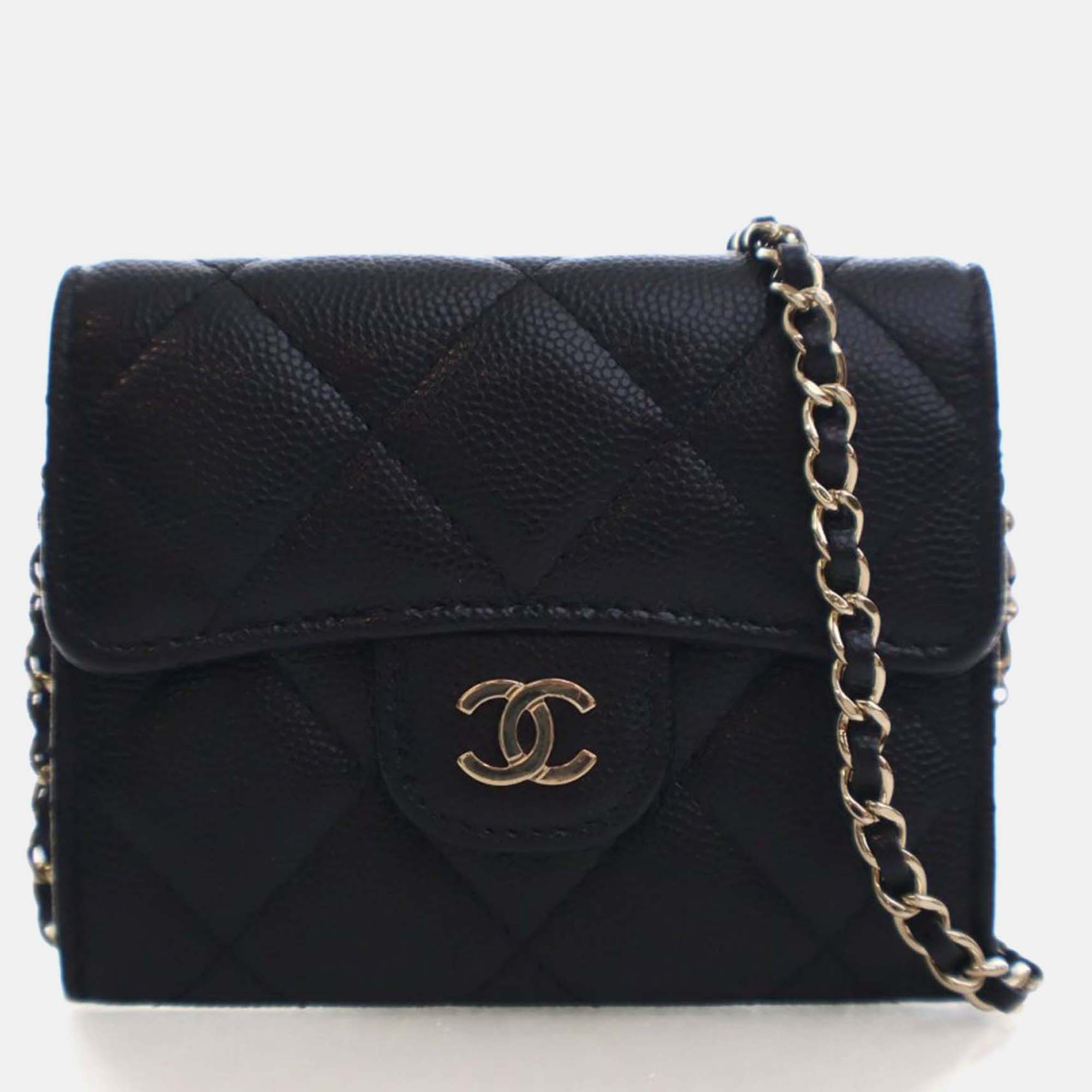 

Chanel Caviar Classic Card Holder On Chain, Black