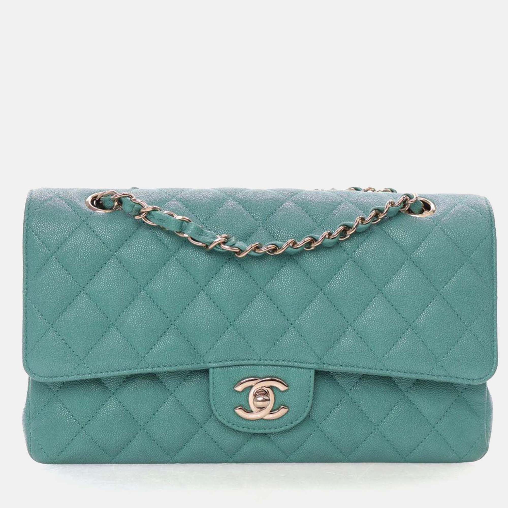 

Chanel Medium Blue/Green Caviar Classic Double Flap Bag
