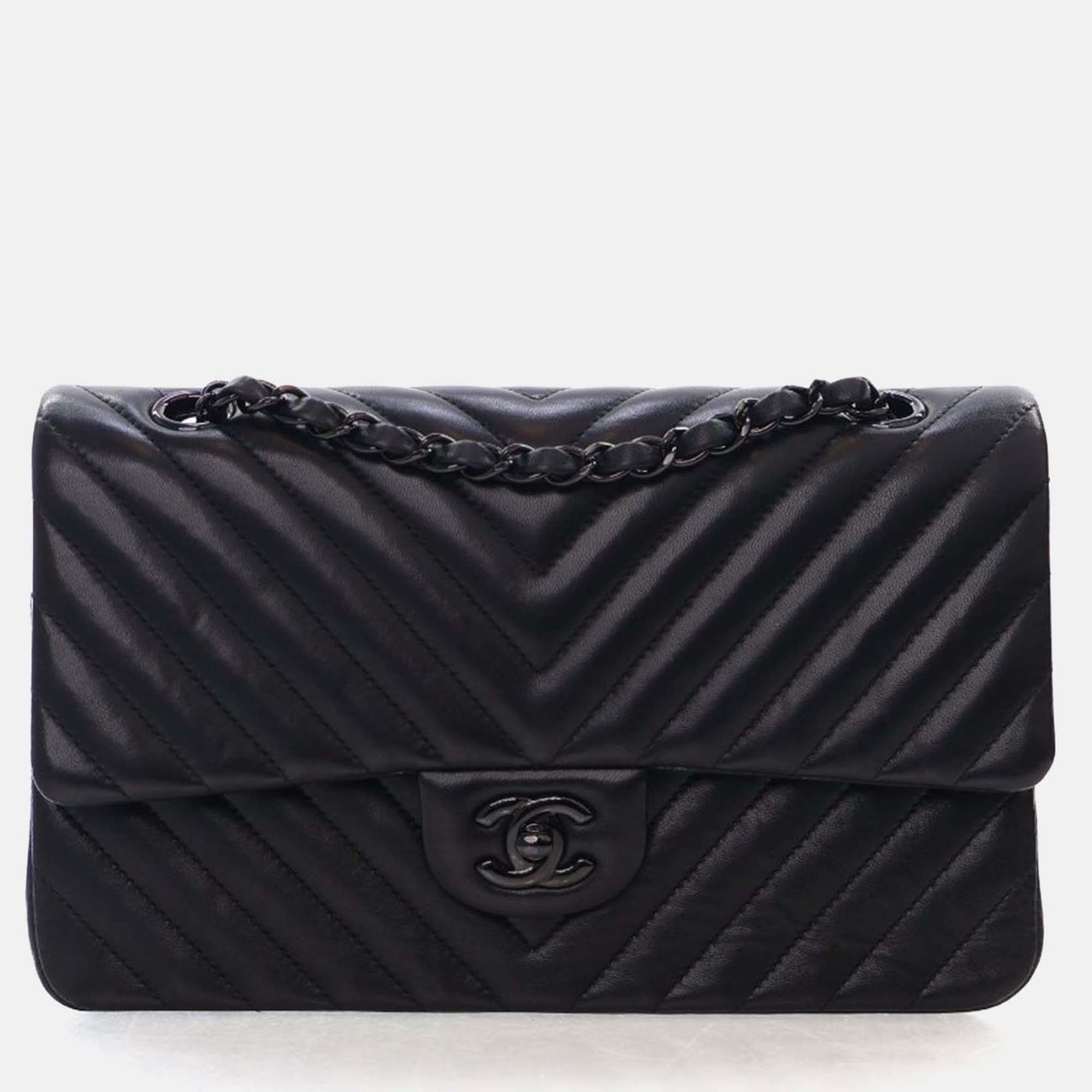 

Chanel Medium Black Lambskin Chevron Classic Double Flap Bag
