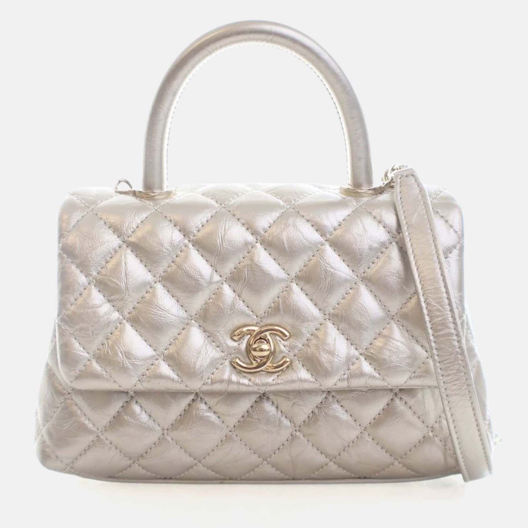 

Chanel Mini Crinkled Calfskin Coco Handle Bag, Gold