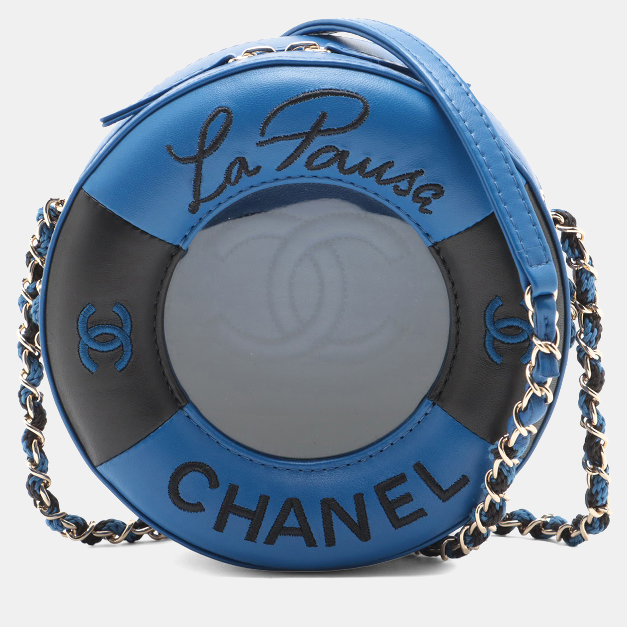 

Chanel Black Blue Lambskin La Pausa Coco Lifesaver Round Crossbody