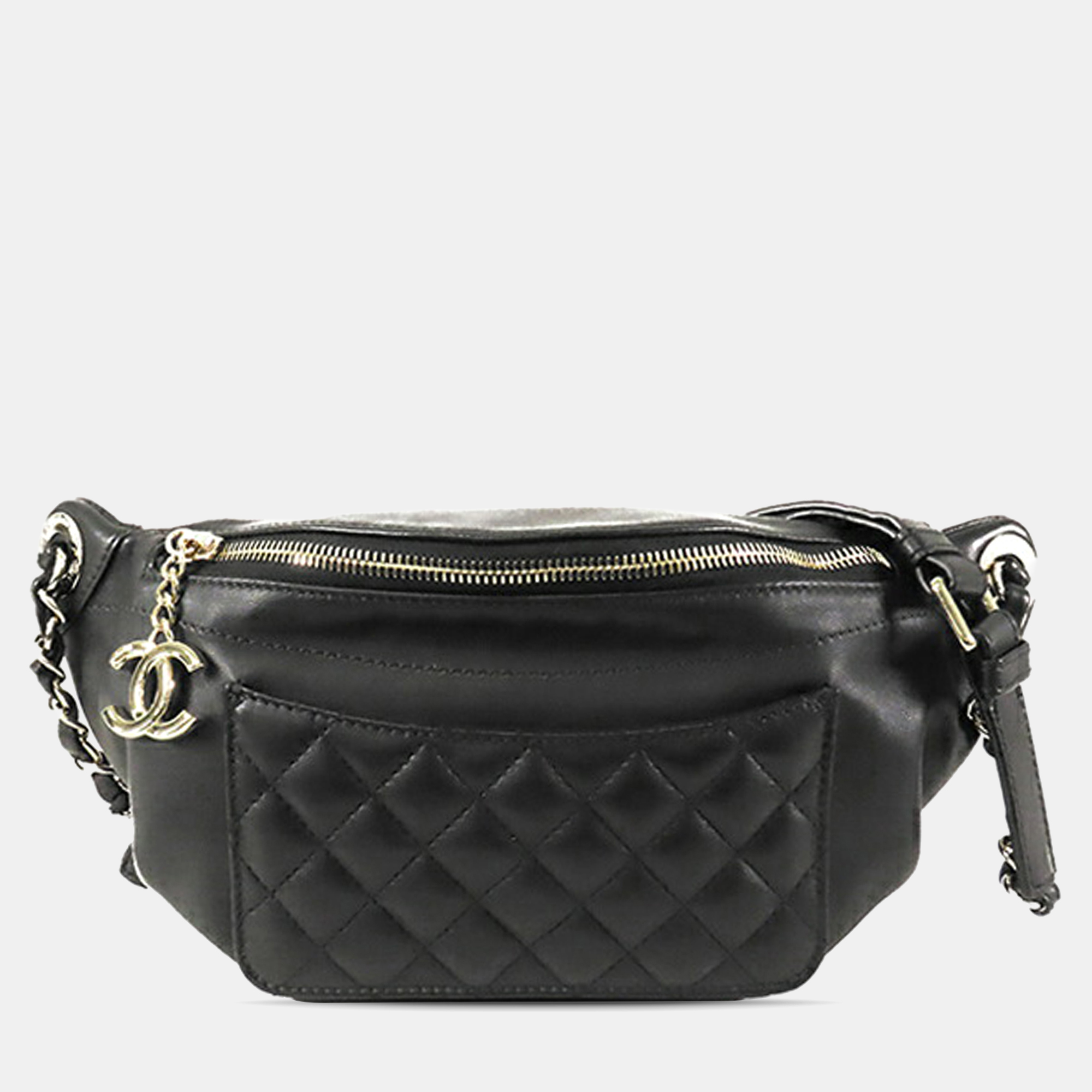

Chanel Quilted Crumpled Lambskin Front Pocket Belt Bag, Black