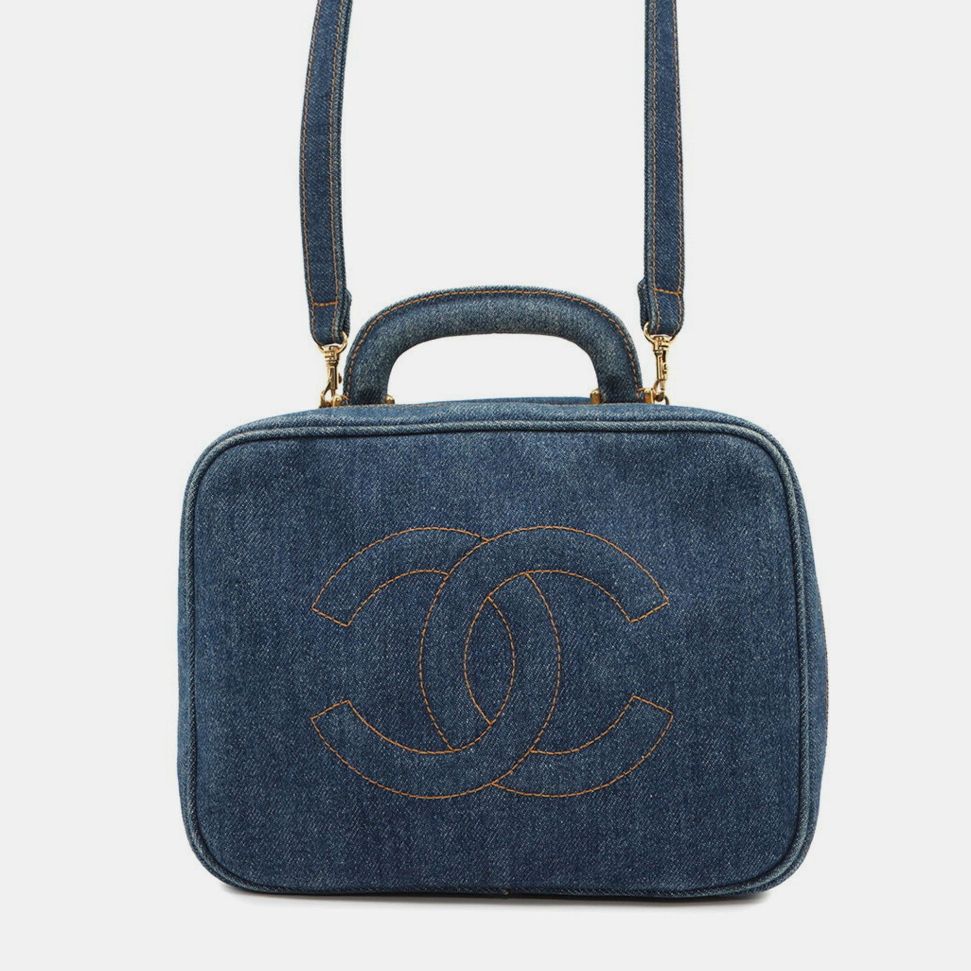 Pre-owned Chanel Handbag Coco Mark Blue Denim Vanity Bag