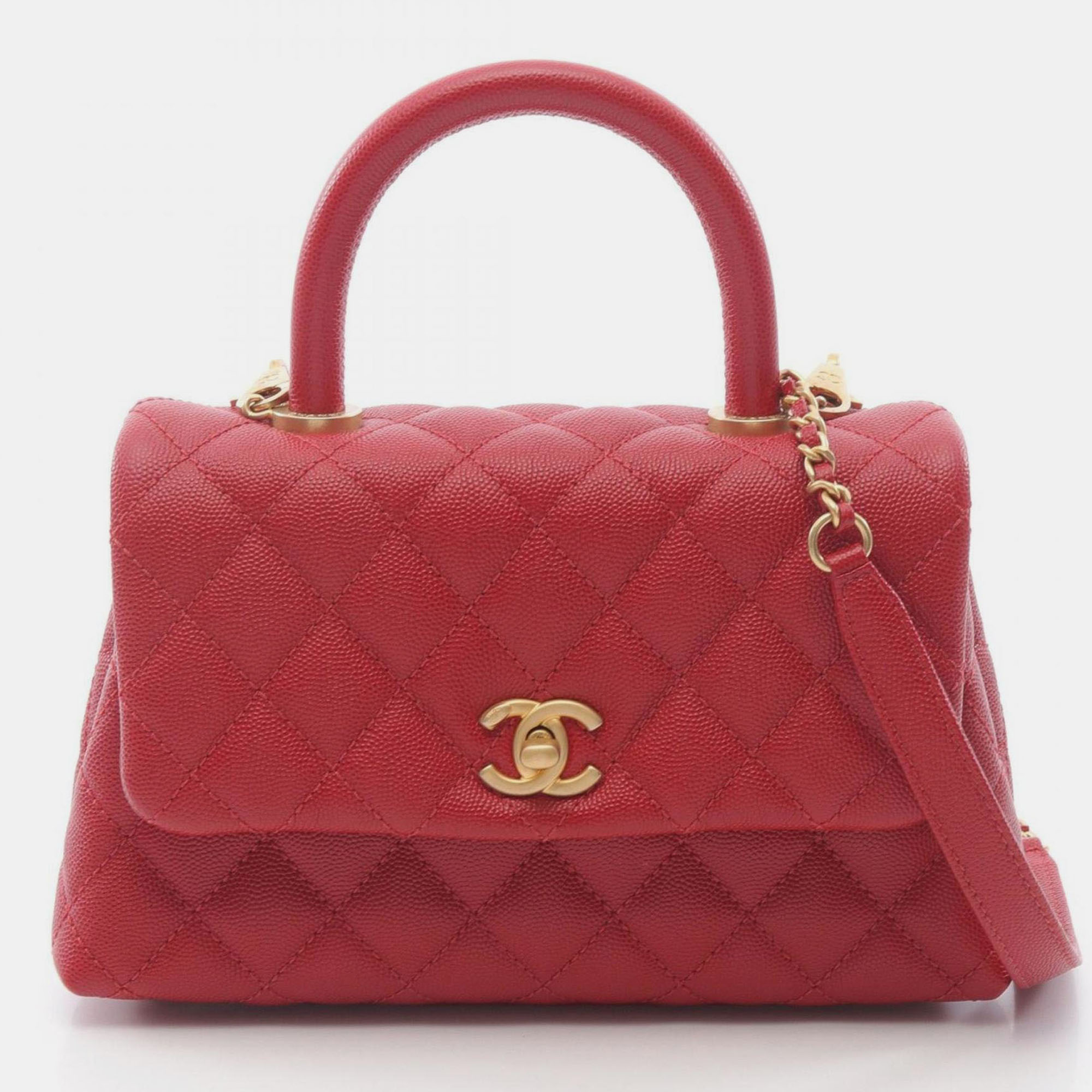 

Chanel Coco Handle Flap Matelasse Handbag Caviar Skin (Grained Calf) Red