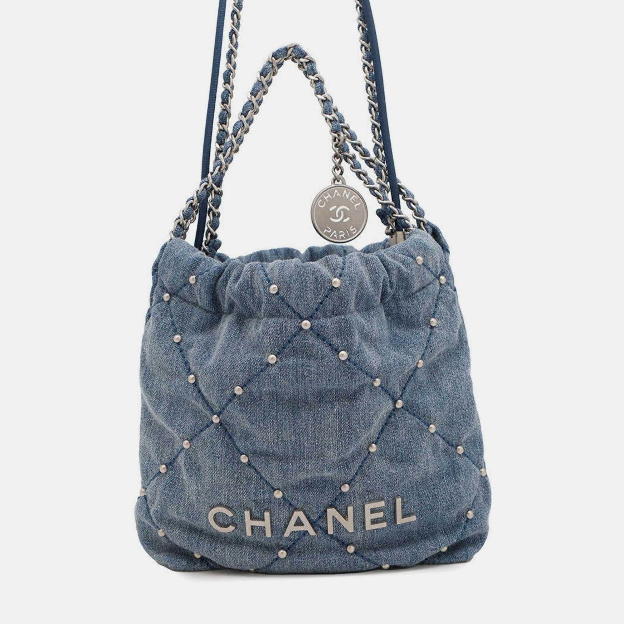 Pre-owned Chanel 22 Mini Coco Mark Denim Handbag In Blue