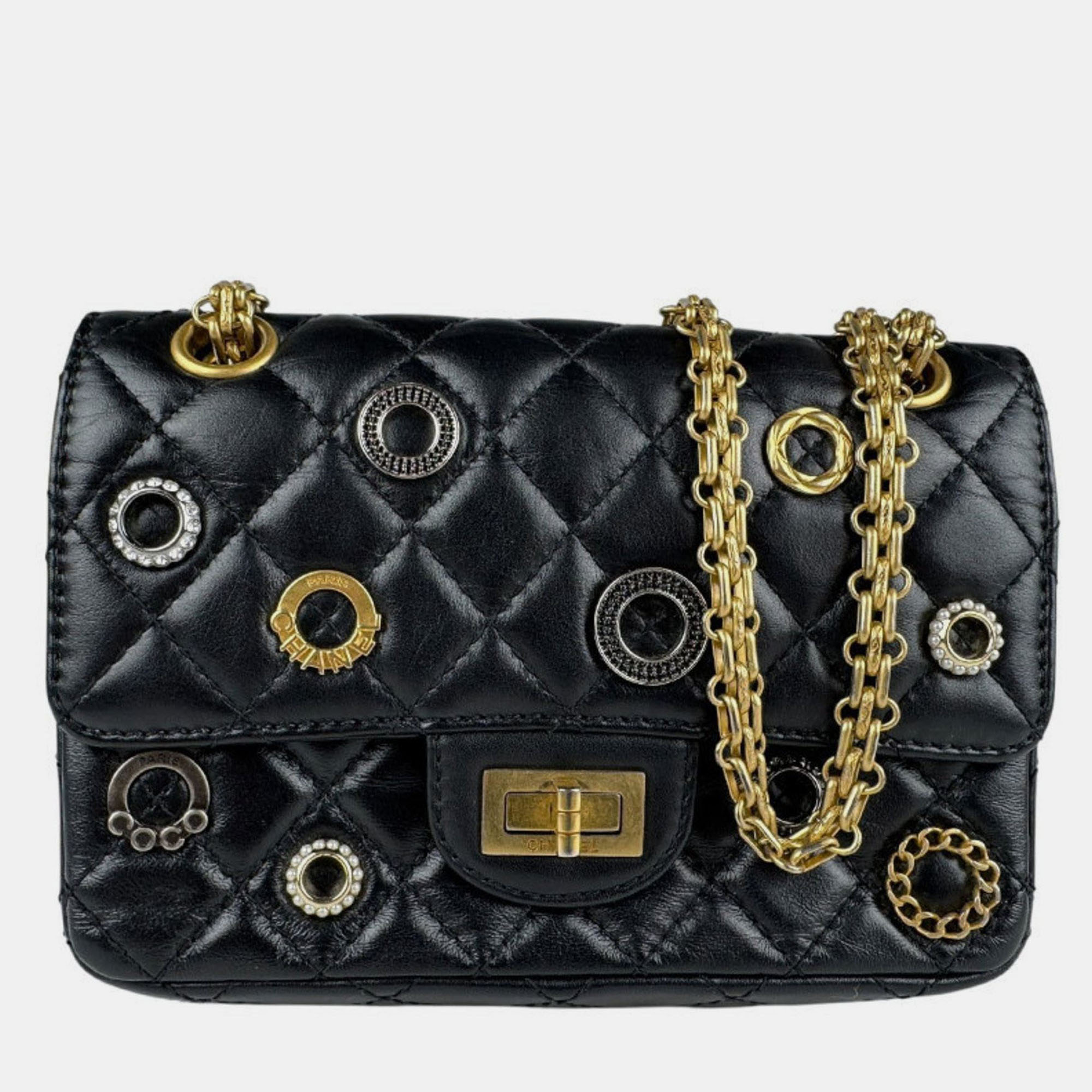 

Chanel Shoulder Bag 2.55 Leather Metal Black